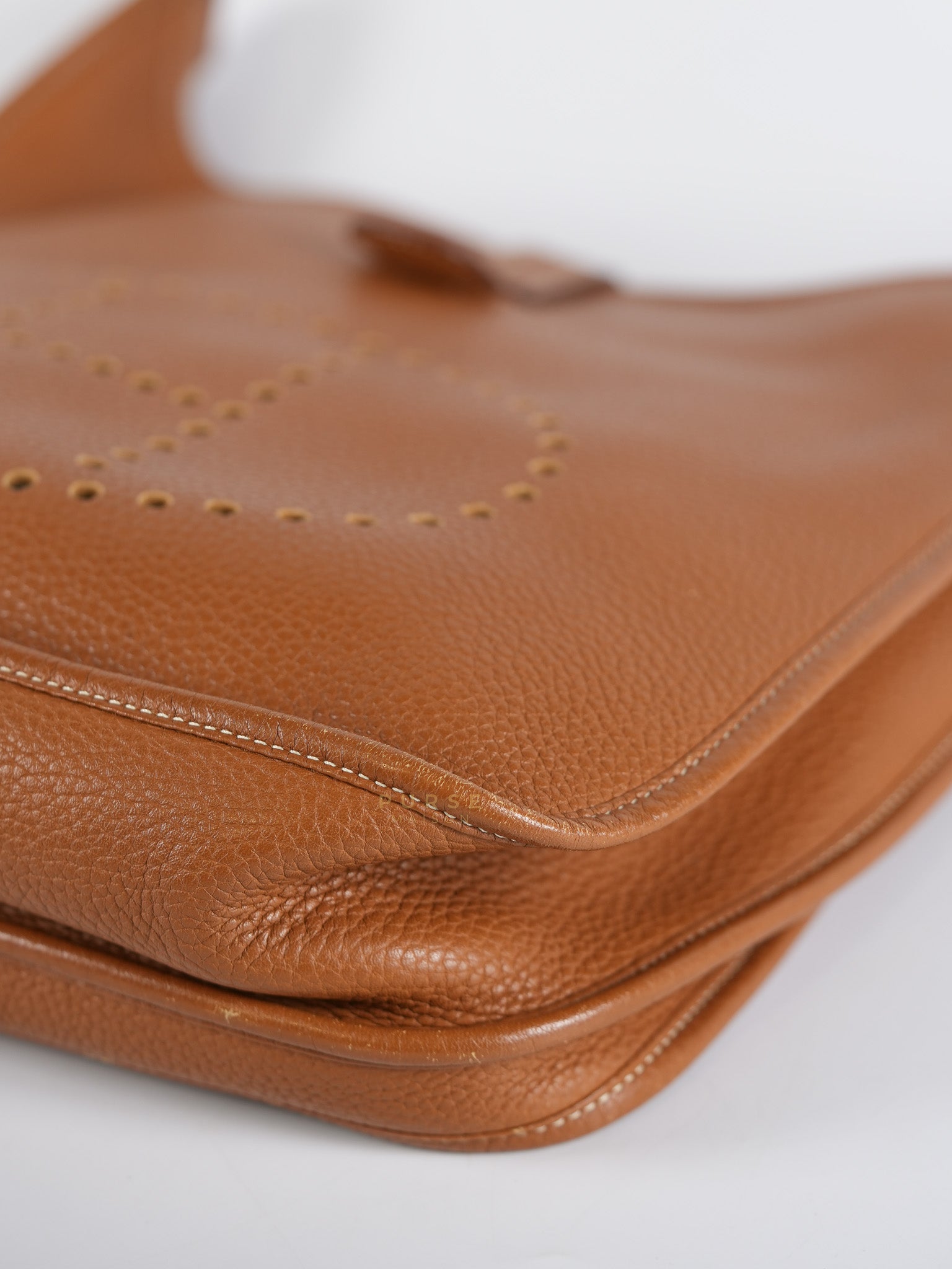 Evelyne GM in Gold Clemence Leather & Palladium Hardware Stamp Square H (2004) | Purse Maison Luxury Bags Shop