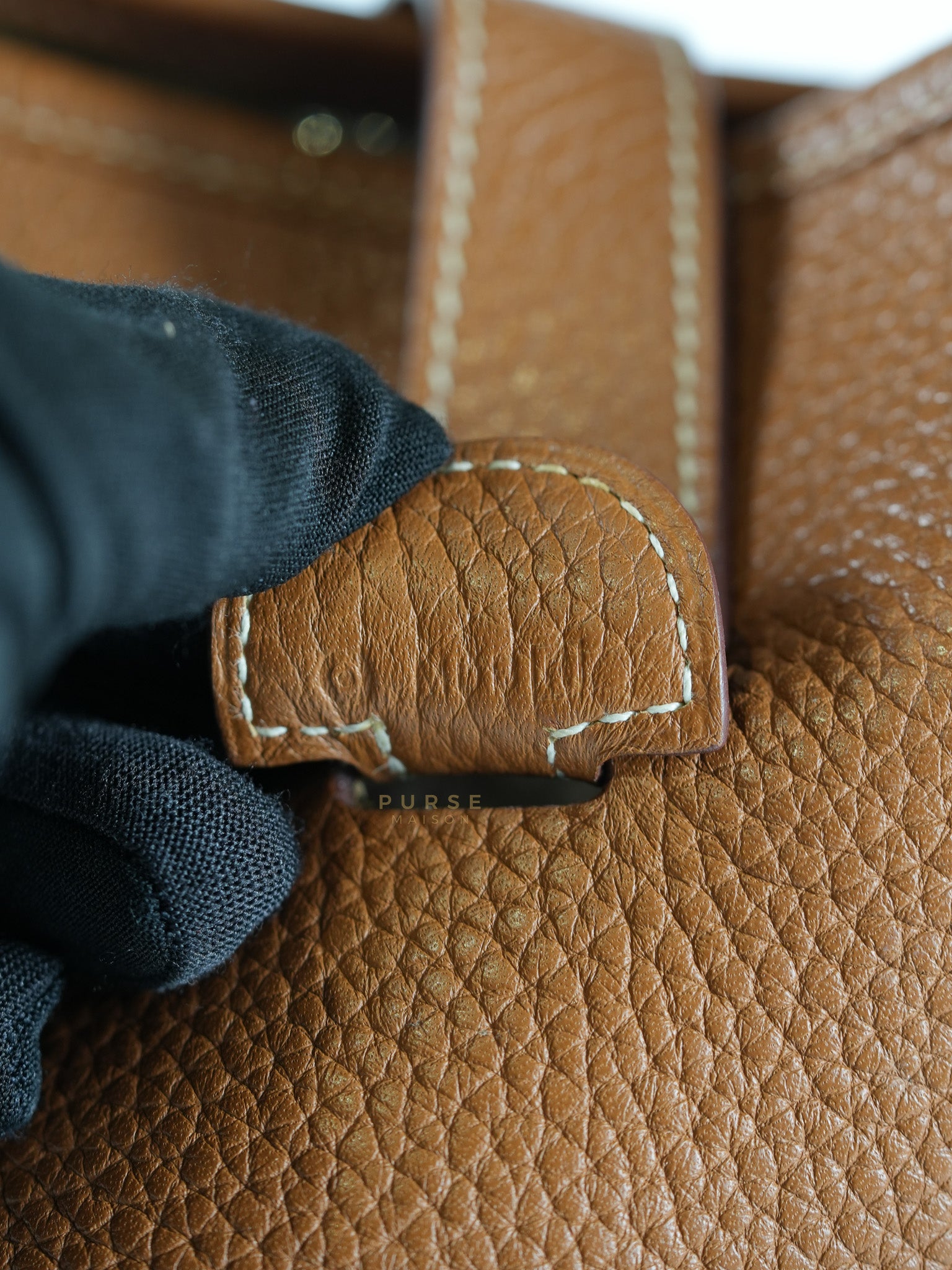 Evelyne GM in Gold Clemence Leather & Palladium Hardware Stamp Square H (2004) | Purse Maison Luxury Bags Shop