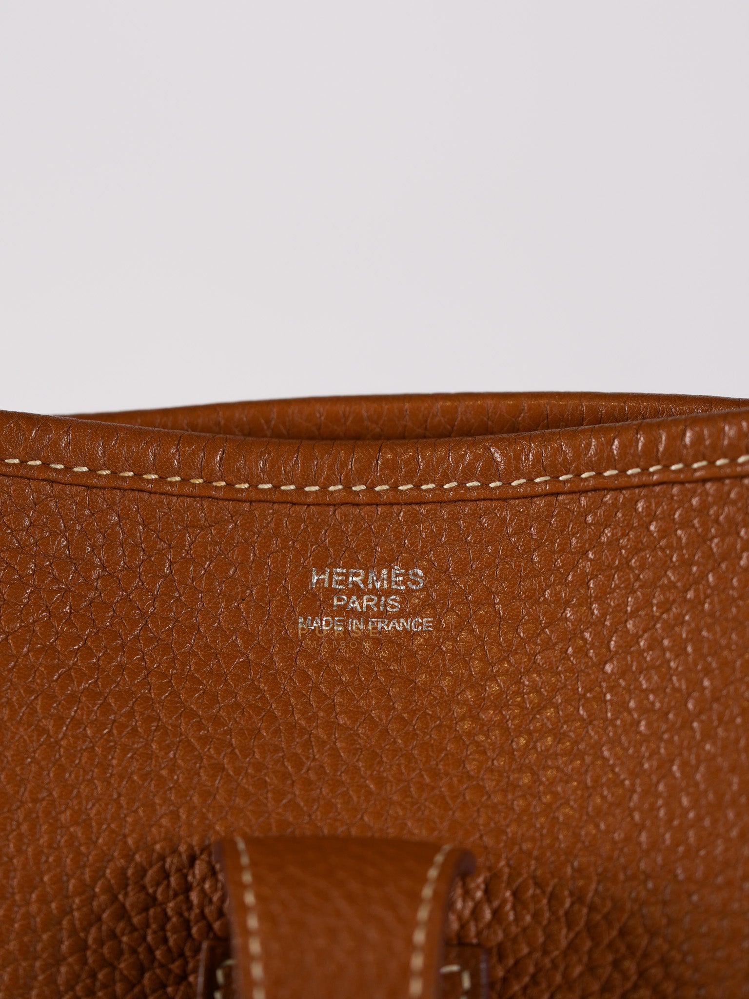 Evelyne GM in Gold Clemence Leather & Palladium Hardware Stamp Square H (2004) | Purse Maison Luxury Bags Shop