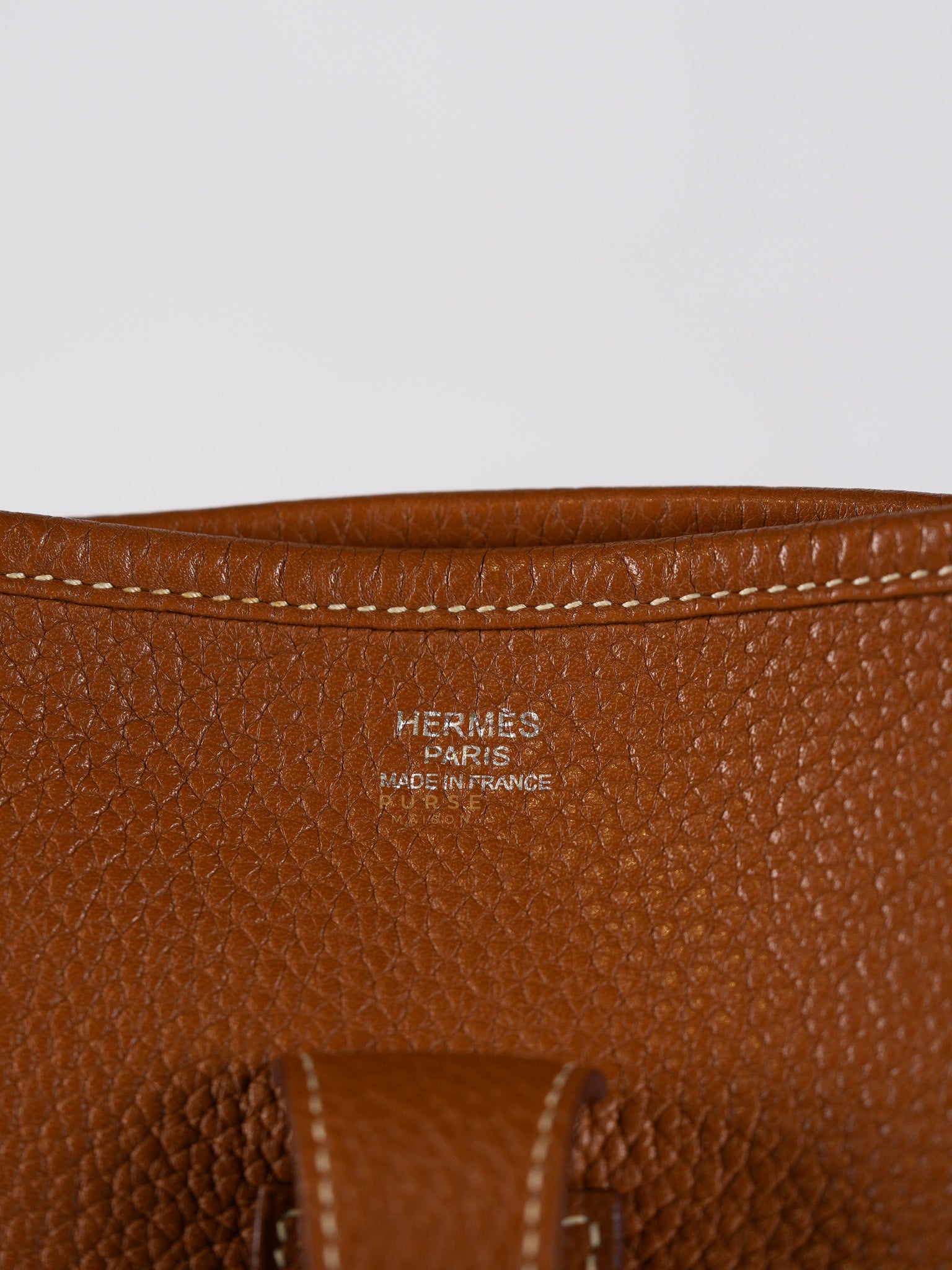 Evelyne GM in Gold Clemence Leather & Palladium Hardware Stamp Square H (2004) | Purse Maison Luxury Bags Shop