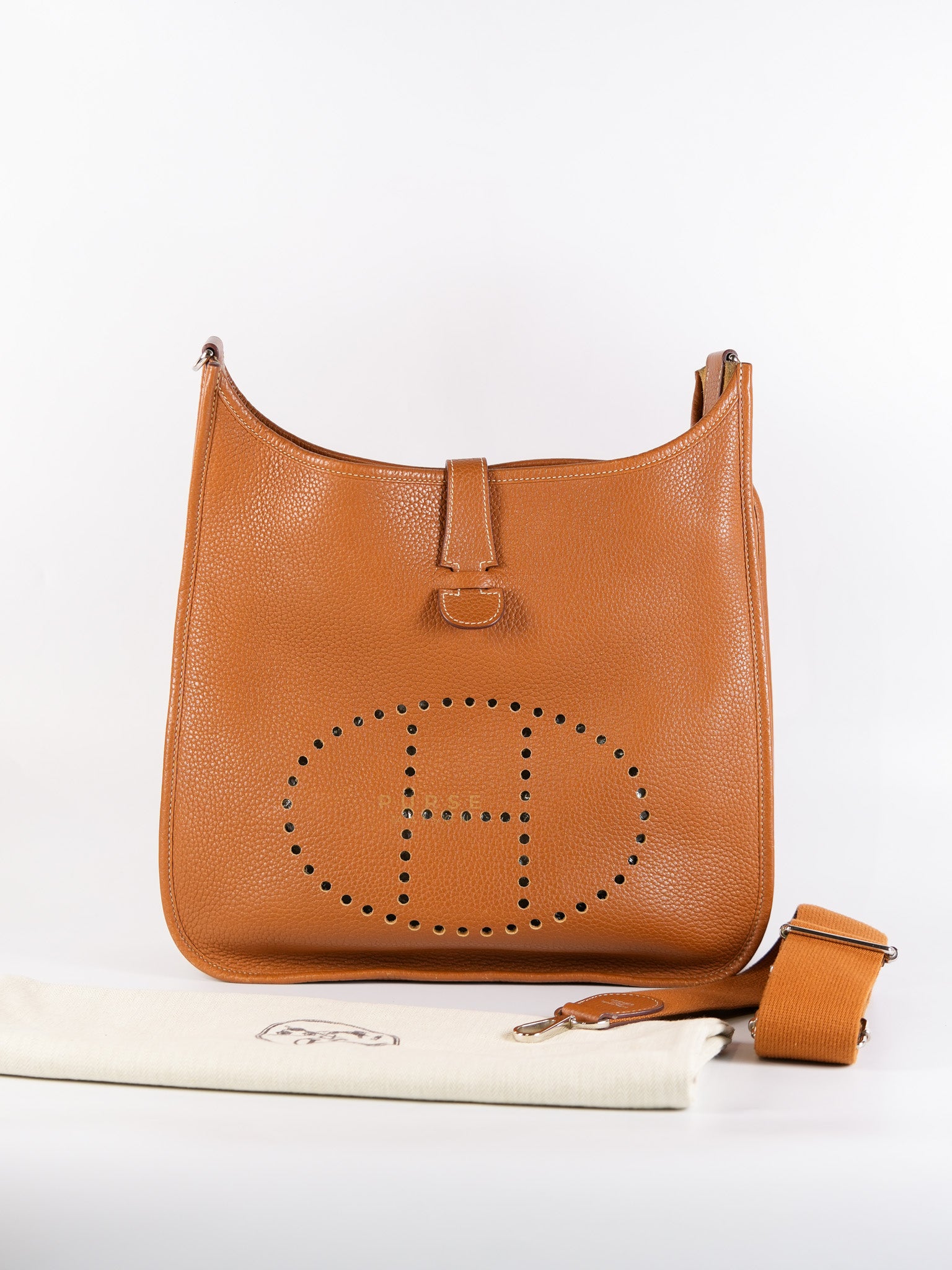 Evelyne GM in Gold Clemence Leather & Palladium Hardware Stamp Square H (2004) | Purse Maison Luxury Bags Shop