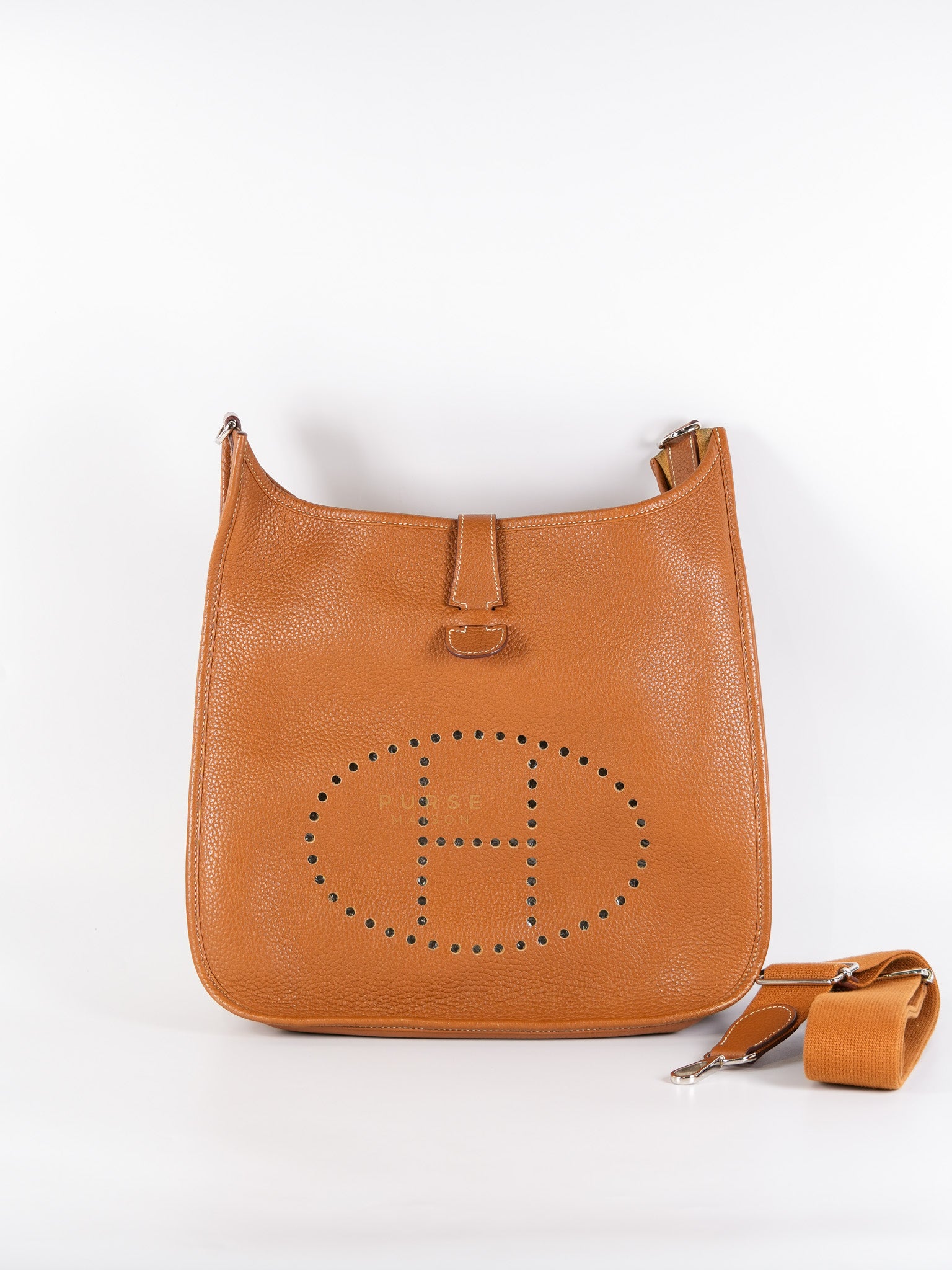 Evelyne GM in Gold Clemence Leather & Palladium Hardware Stamp Square H (2004) | Purse Maison Luxury Bags Shop