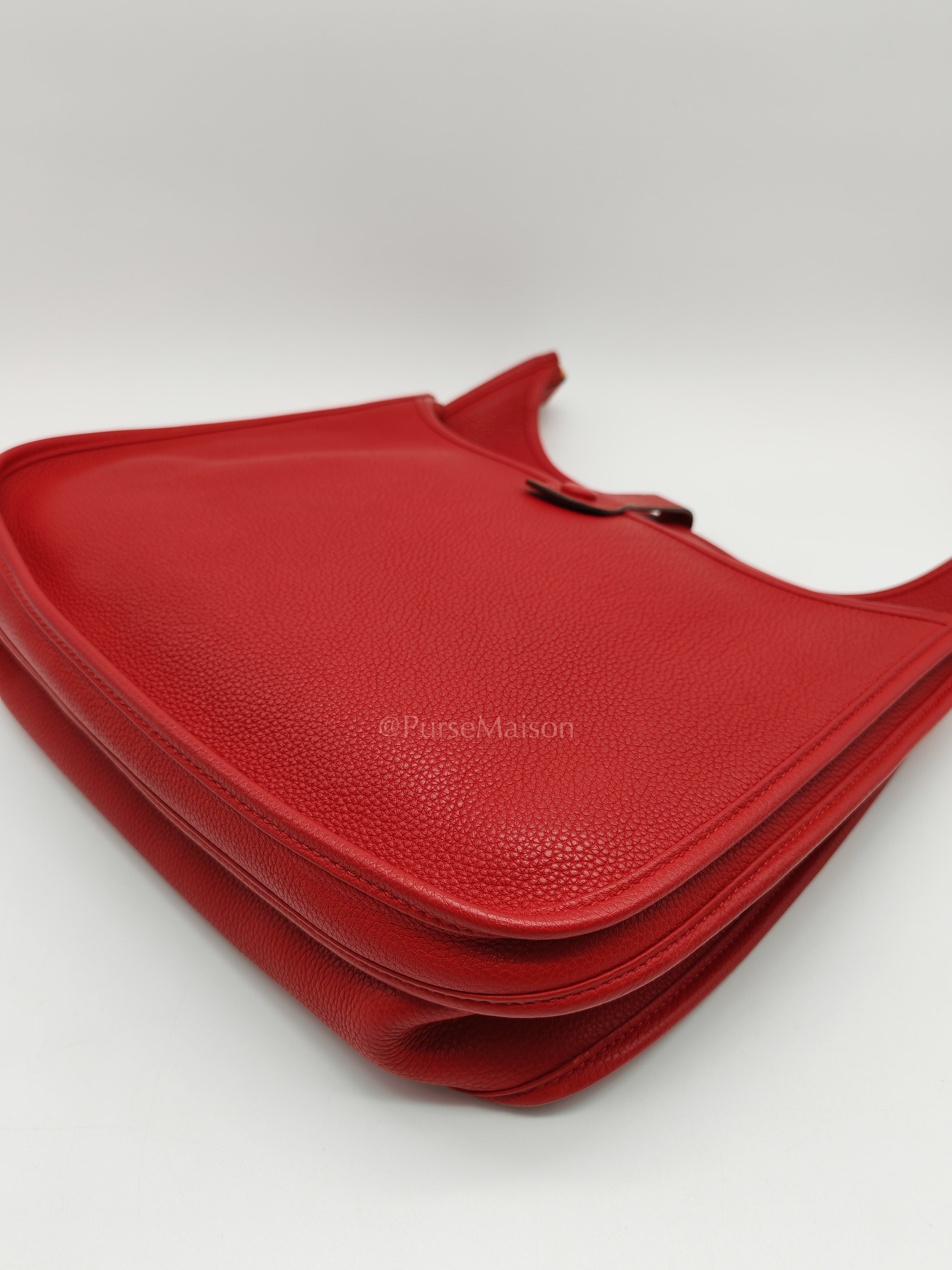 Evelyne GM in Red Celemce Leather and Gold Hardware Stamp U (2022) | Purse Maison Luxury Bags Shop