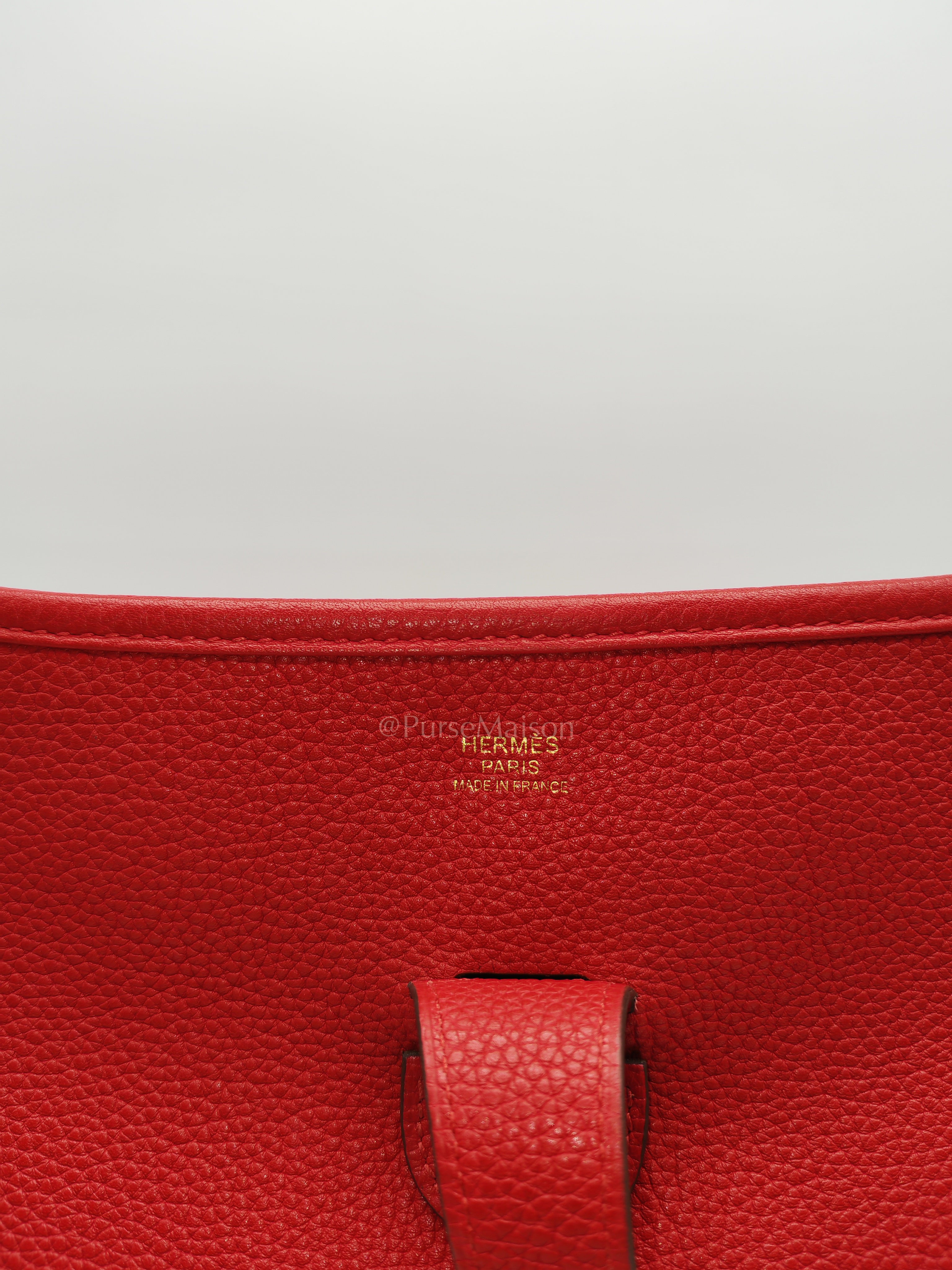 Evelyne GM in Red Celemce Leather and Gold Hardware Stamp U (2022) | Purse Maison Luxury Bags Shop