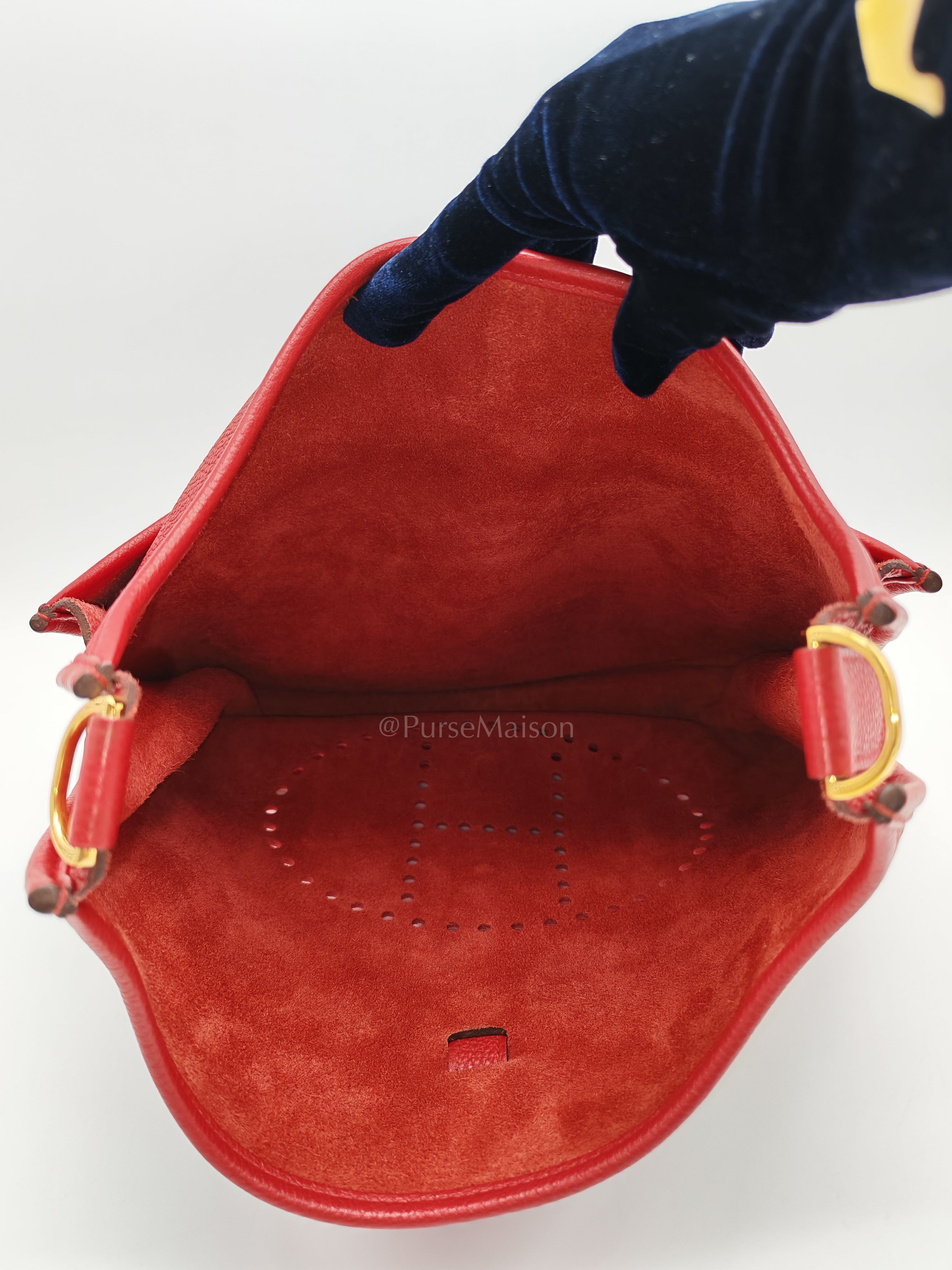 Evelyne GM in Red Celemce Leather and Gold Hardware Stamp U (2022) | Purse Maison Luxury Bags Shop