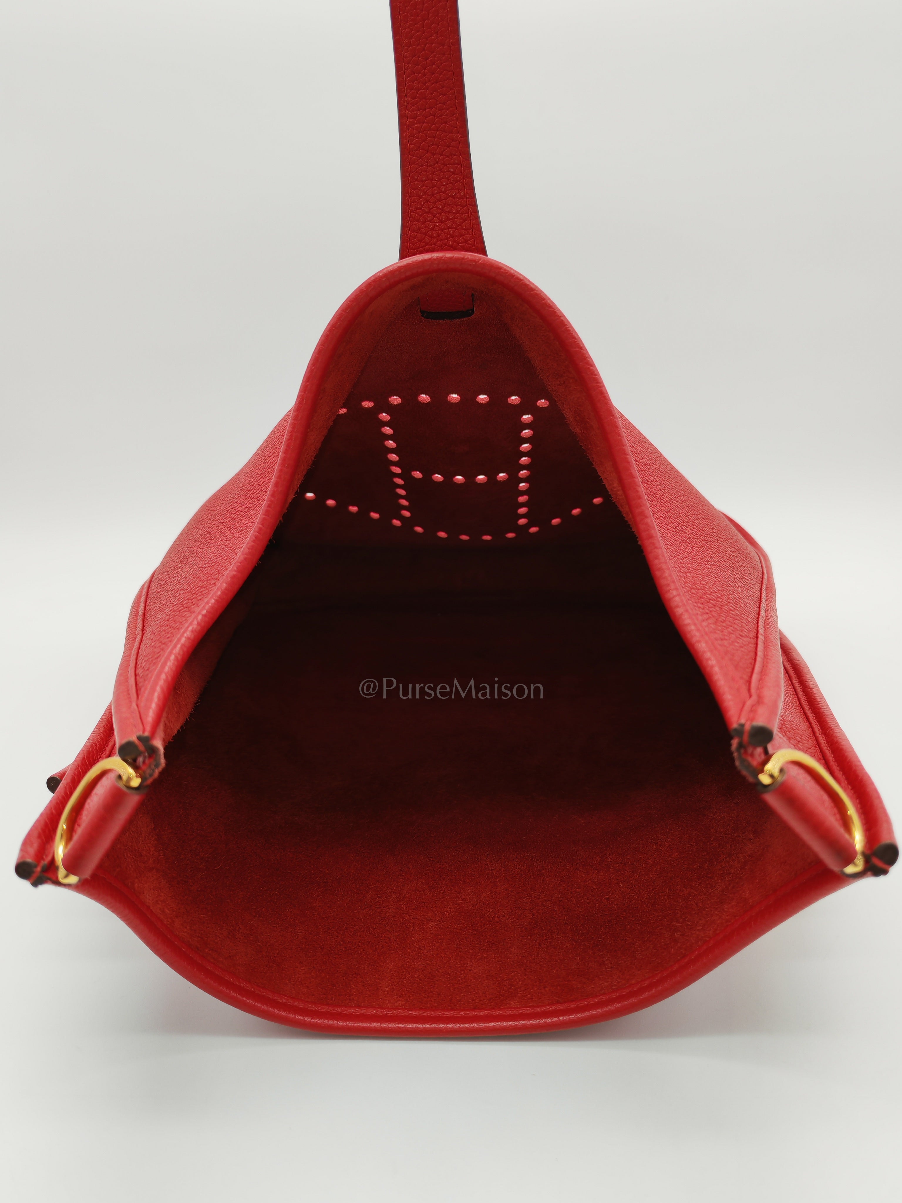 Evelyne GM in Red Celemce Leather and Gold Hardware Stamp U (2022) | Purse Maison Luxury Bags Shop