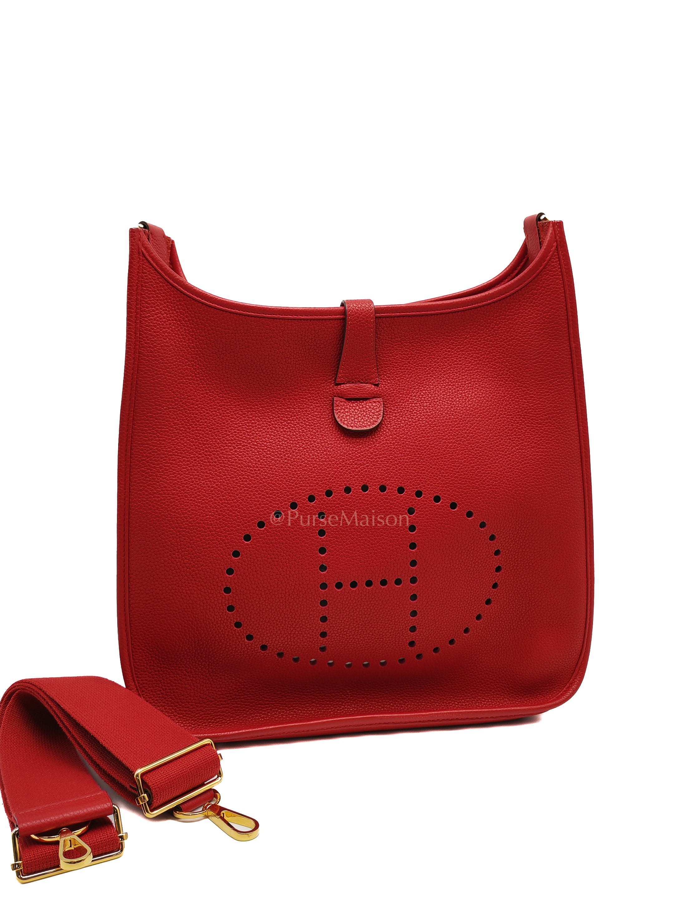 Evelyne GM in Red Celemce Leather and Gold Hardware Stamp U (2022) | Purse Maison Luxury Bags Shop