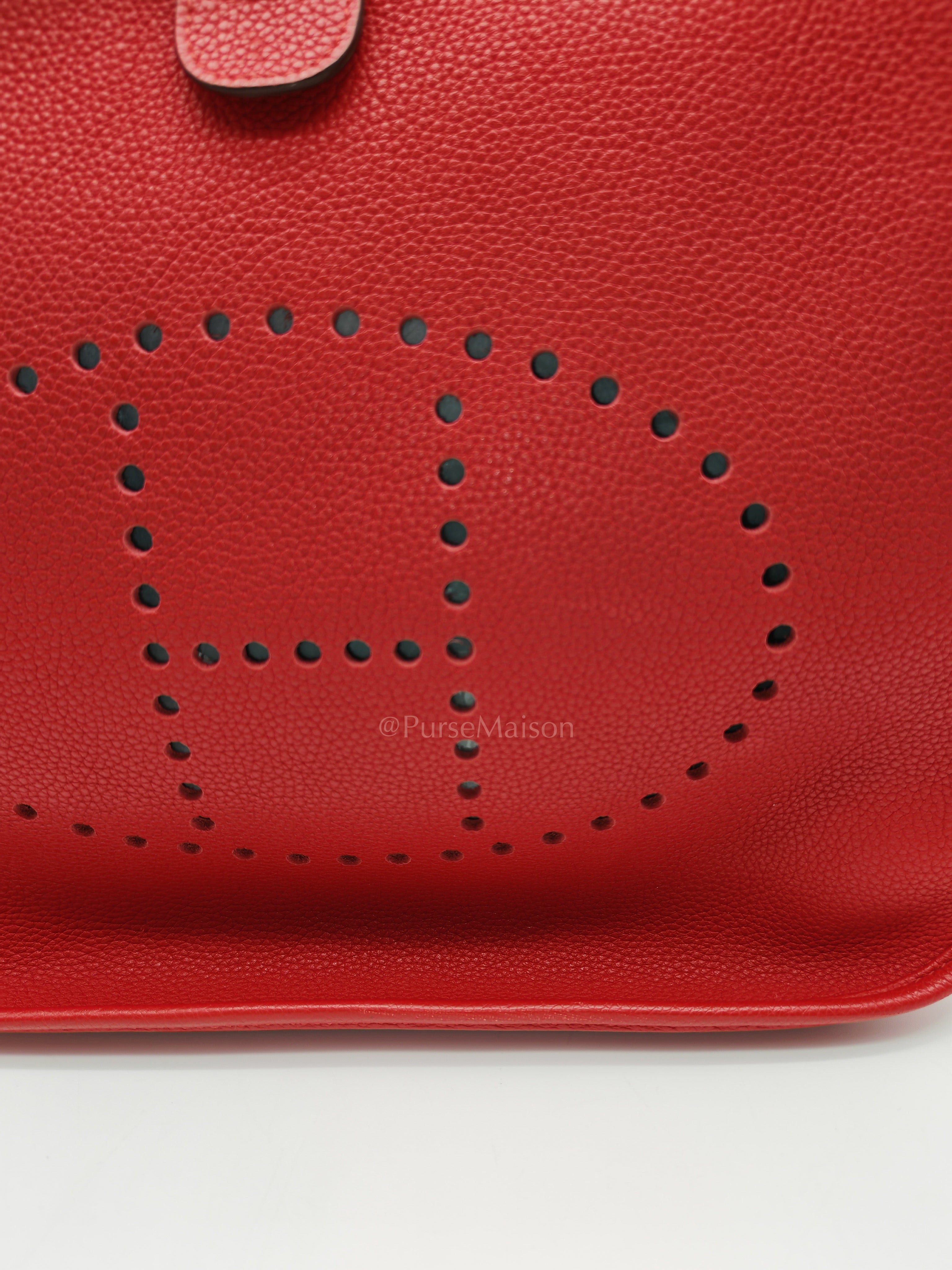 Evelyne GM in Red Celemce Leather and Gold Hardware Stamp U (2022) | Purse Maison Luxury Bags Shop