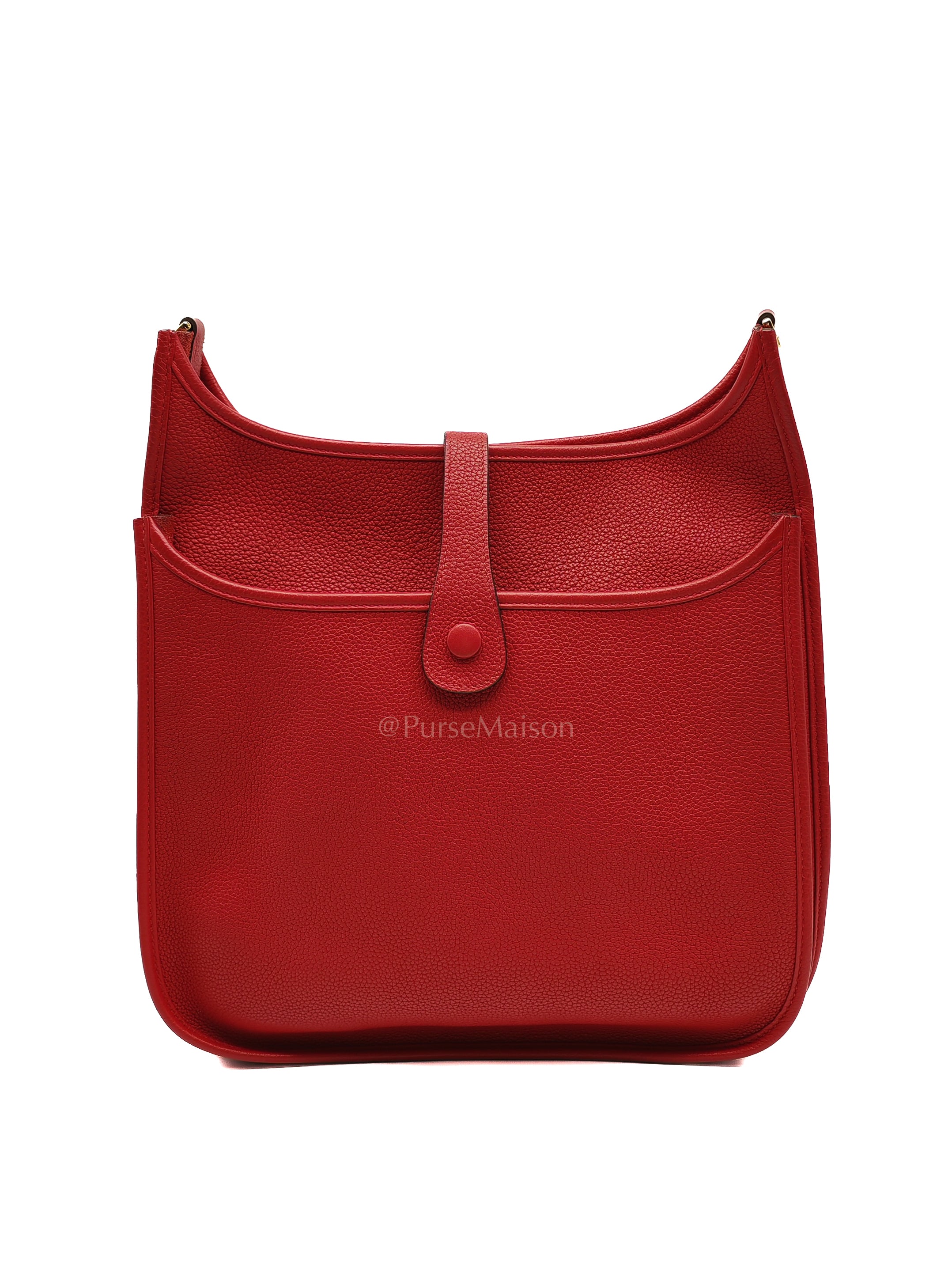 Evelyne GM in Red Celemce Leather and Gold Hardware Stamp U (2022) | Purse Maison Luxury Bags Shop