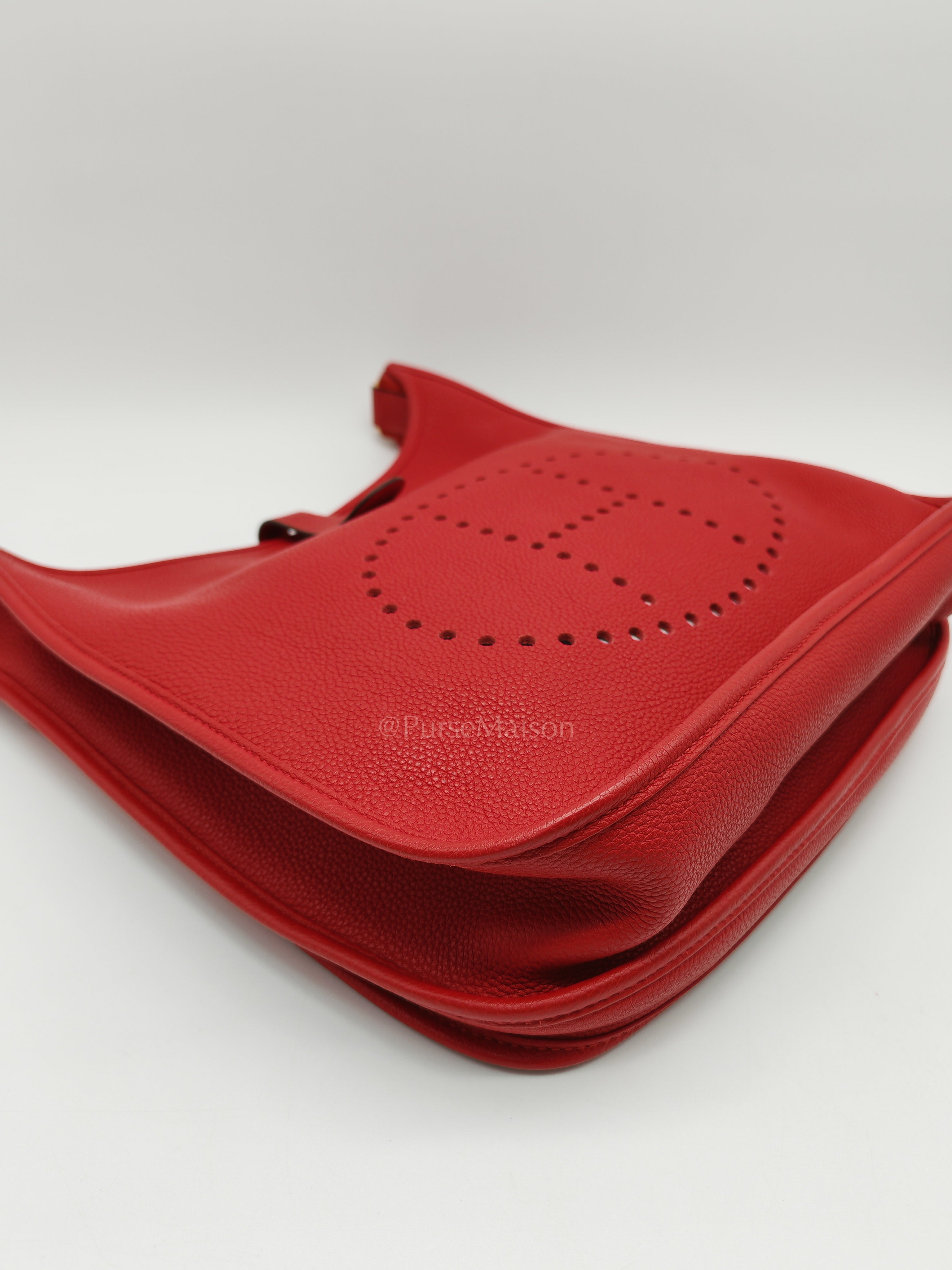 Evelyne GM in Red Celemce Leather and Gold Hardware Stamp U (2022) | Purse Maison Luxury Bags Shop