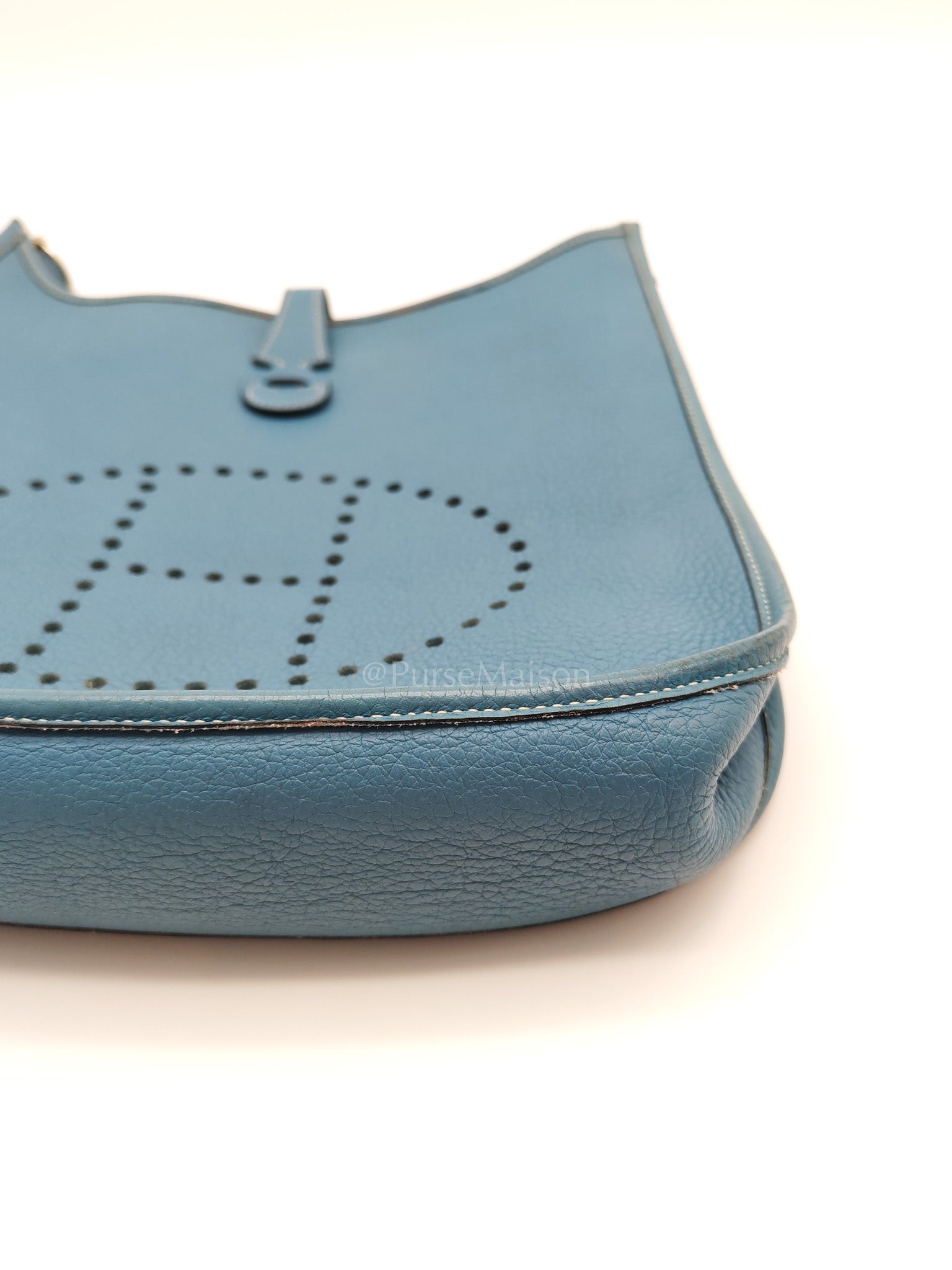 Evelyne PM Blue Jean in Clemence Leather and Palladium Hardware Stamp Square I (2005) | Purse Maison Luxury Bags Shop