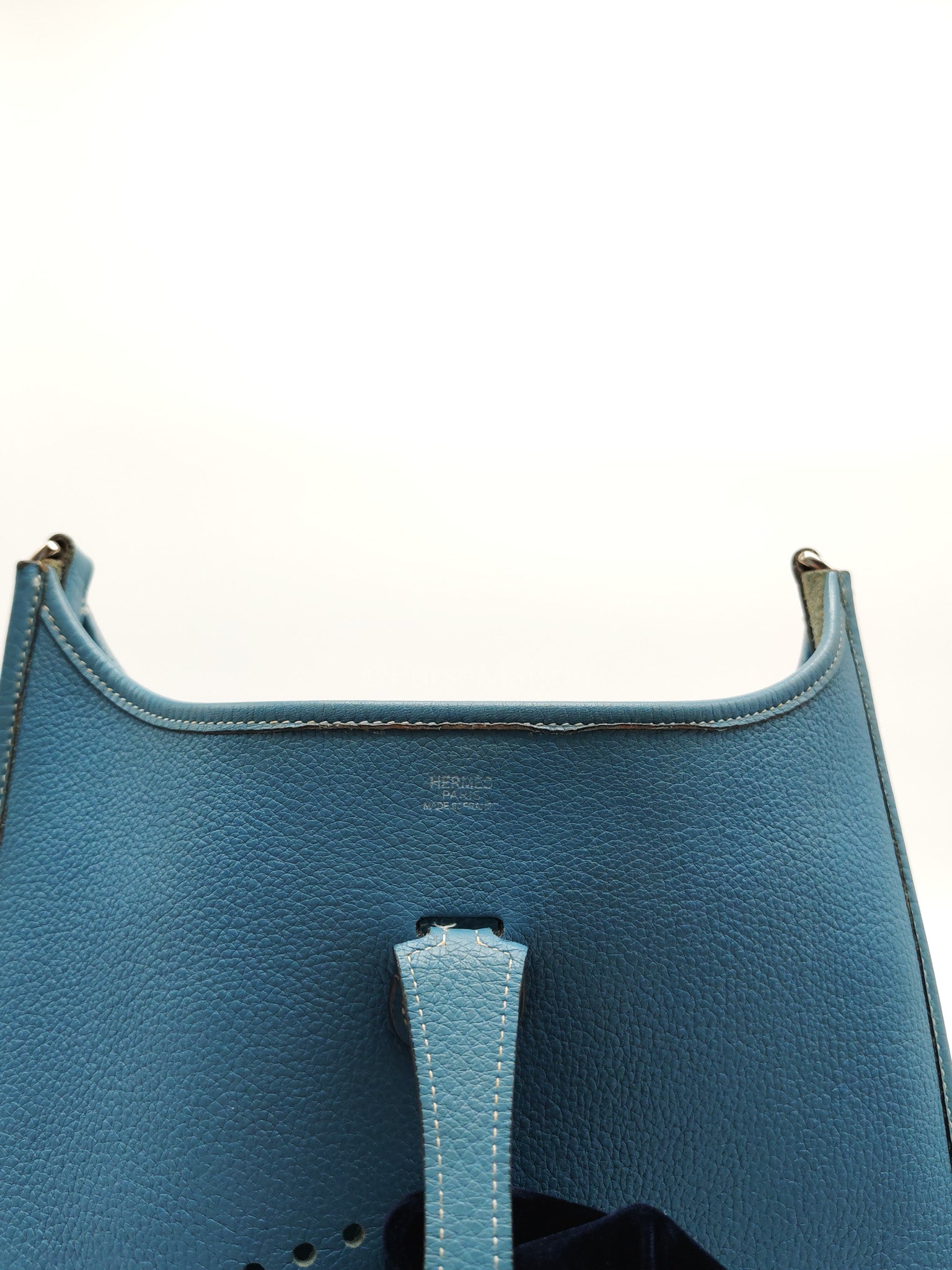 Evelyne PM Blue Jean in Clemence Leather and Palladium Hardware Stamp Square I (2005) | Purse Maison Luxury Bags Shop