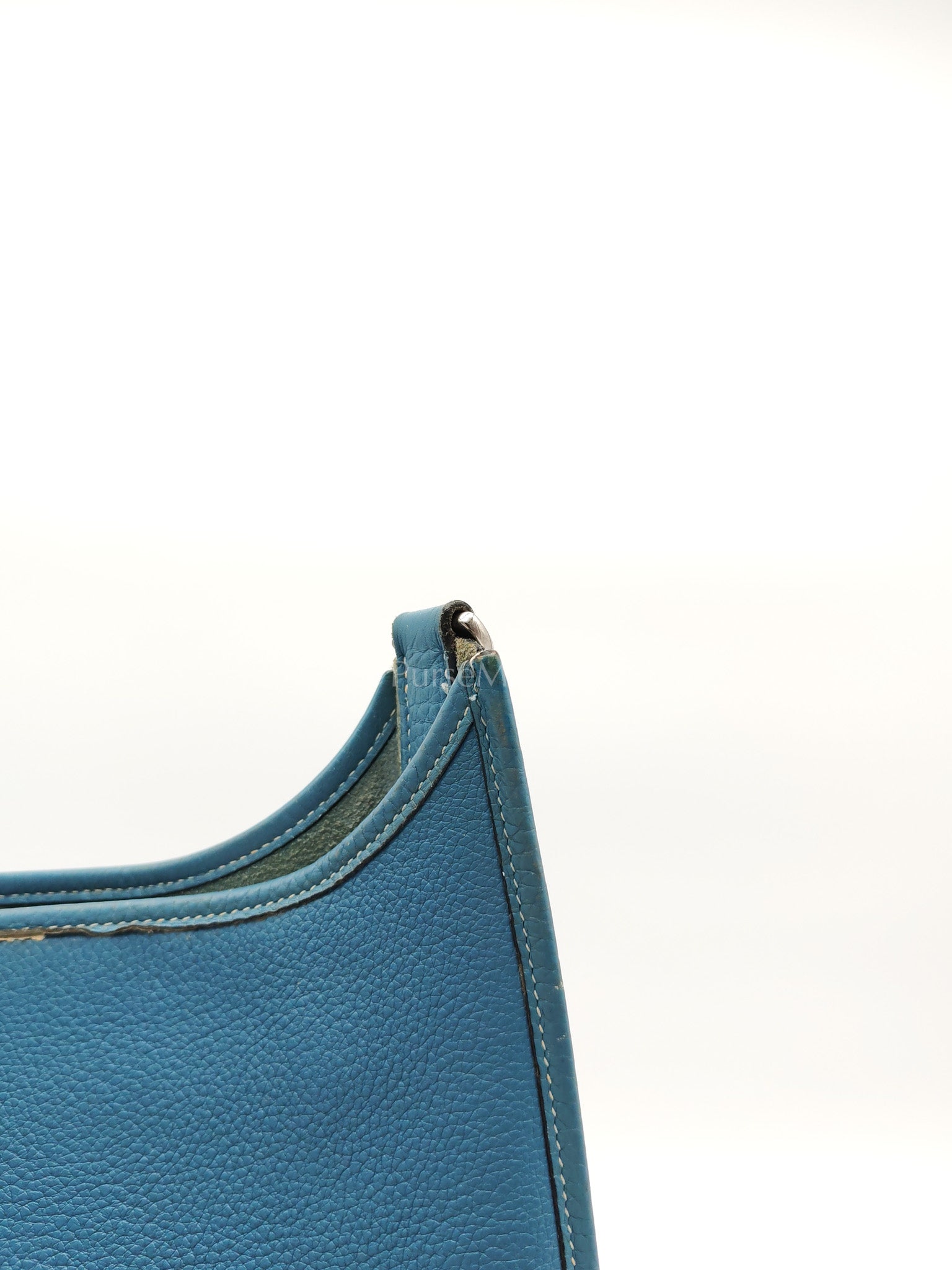 Evelyne PM Blue Jean in Clemence Leather and Palladium Hardware Stamp Square I (2005) | Purse Maison Luxury Bags Shop
