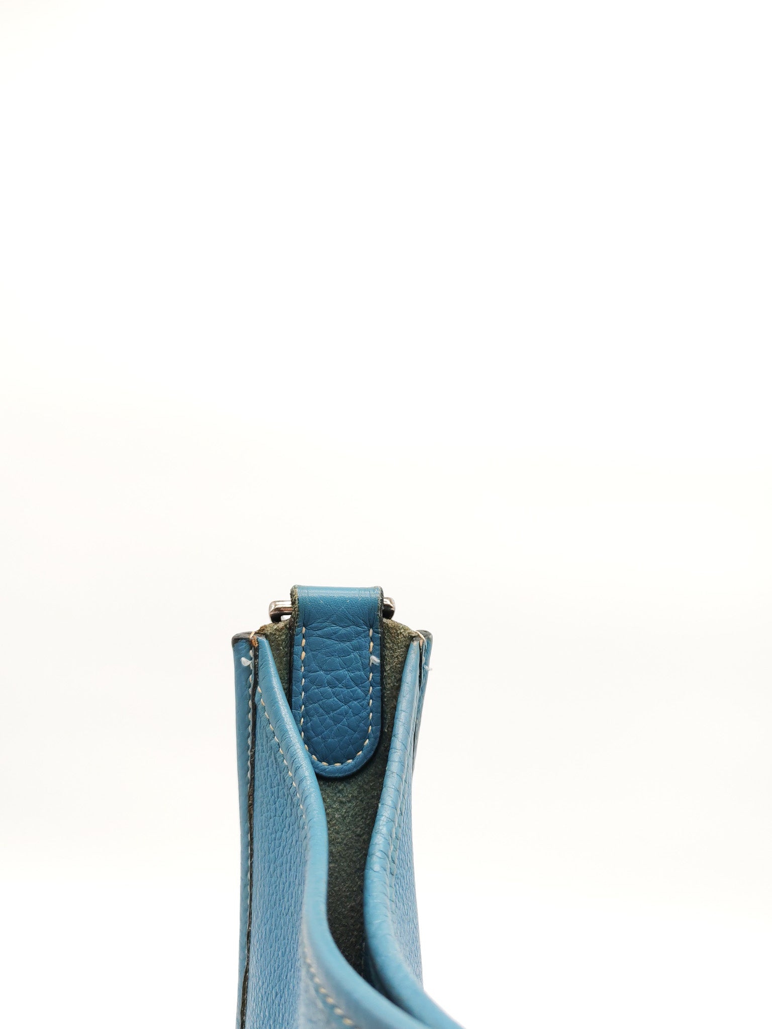 Evelyne PM Blue Jean in Clemence Leather and Palladium Hardware Stamp Square I (2005) | Purse Maison Luxury Bags Shop