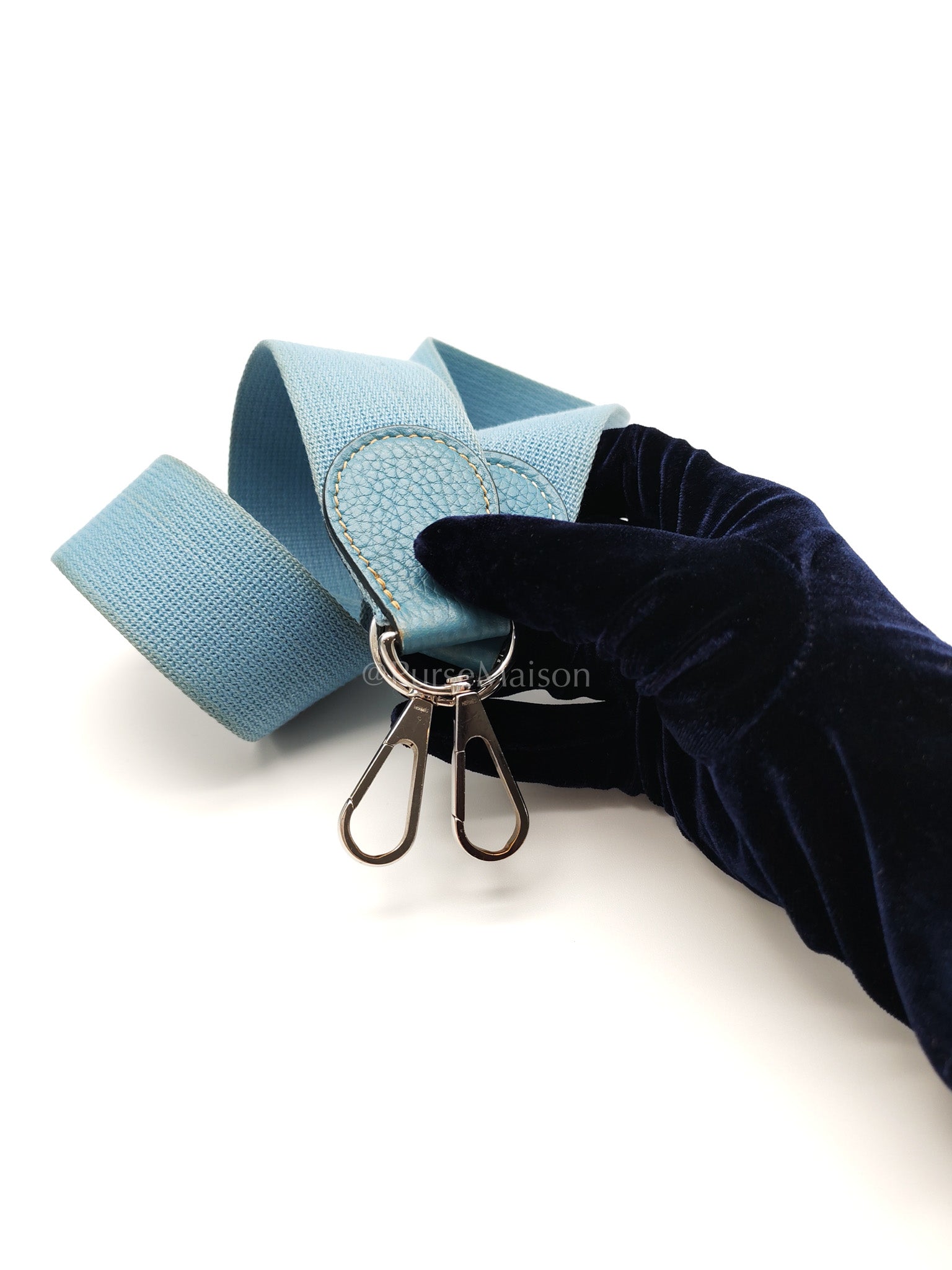 Evelyne PM Blue Jean in Clemence Leather and Palladium Hardware Stamp Square I (2005) | Purse Maison Luxury Bags Shop