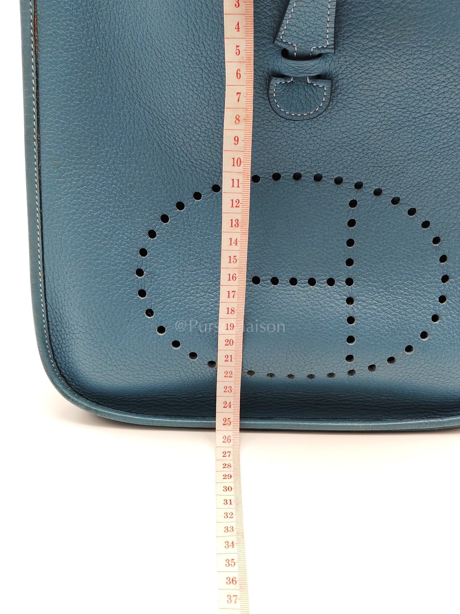 Evelyne PM Blue Jean in Clemence Leather and Palladium Hardware Stamp Square I (2005) | Purse Maison Luxury Bags Shop