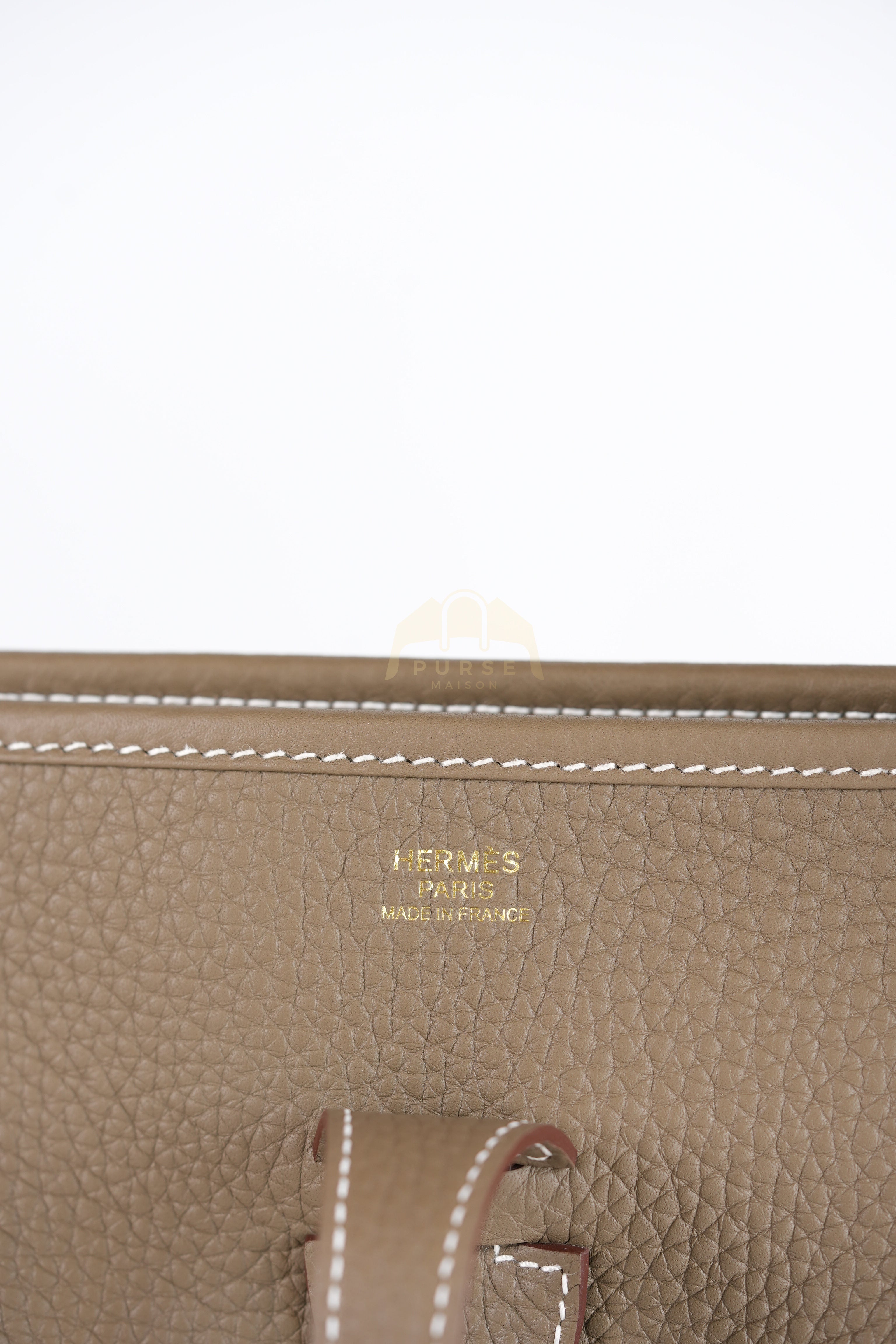 Evelyne PM Etoupe in Clemence Leather and Gold Hardware Stamp K (2025) | Purse Maison Luxury Bags Shop