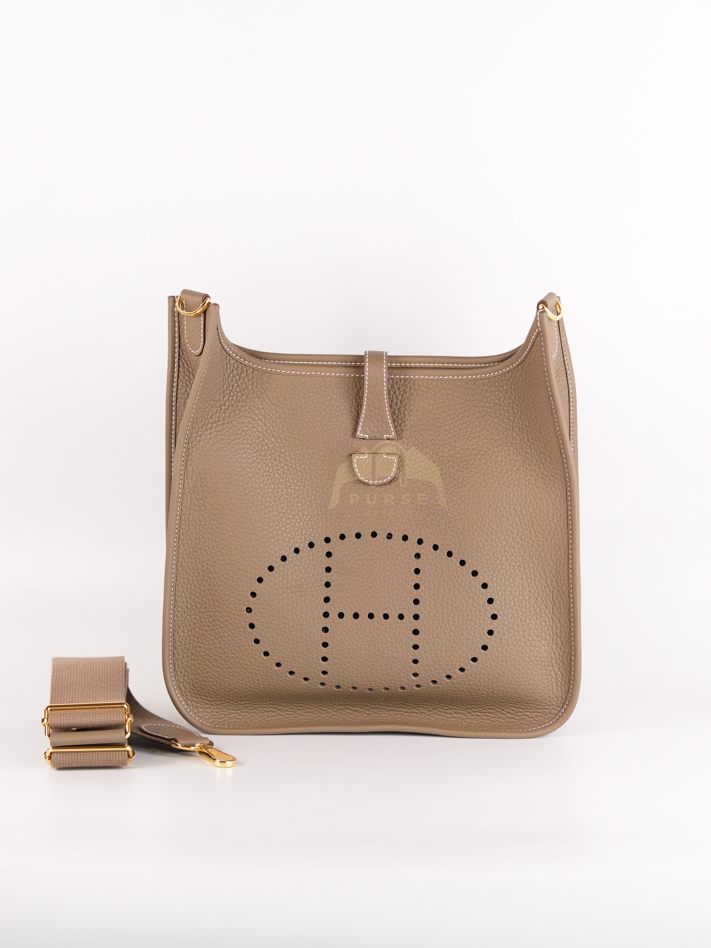 Evelyne PM Etoupe in Clemence Leather and Gold Hardware Stamp K (2025) | Purse Maison Luxury Bags Shop