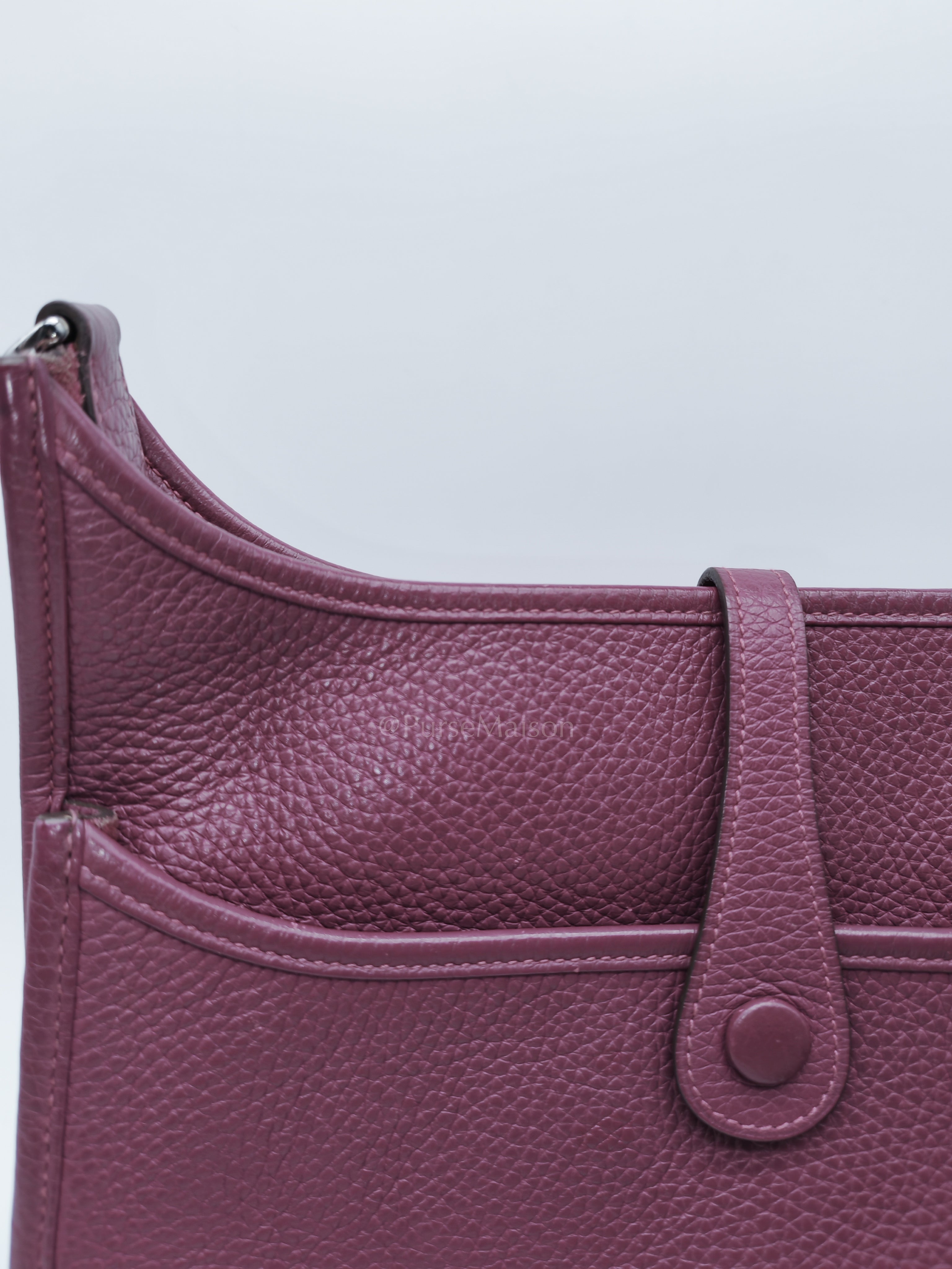 Evelyne PM in Anemone Taurillom Clemence Leather & Palladium Hardware Stamp Square R (2014) | Purse Maison Luxury Bags Shop