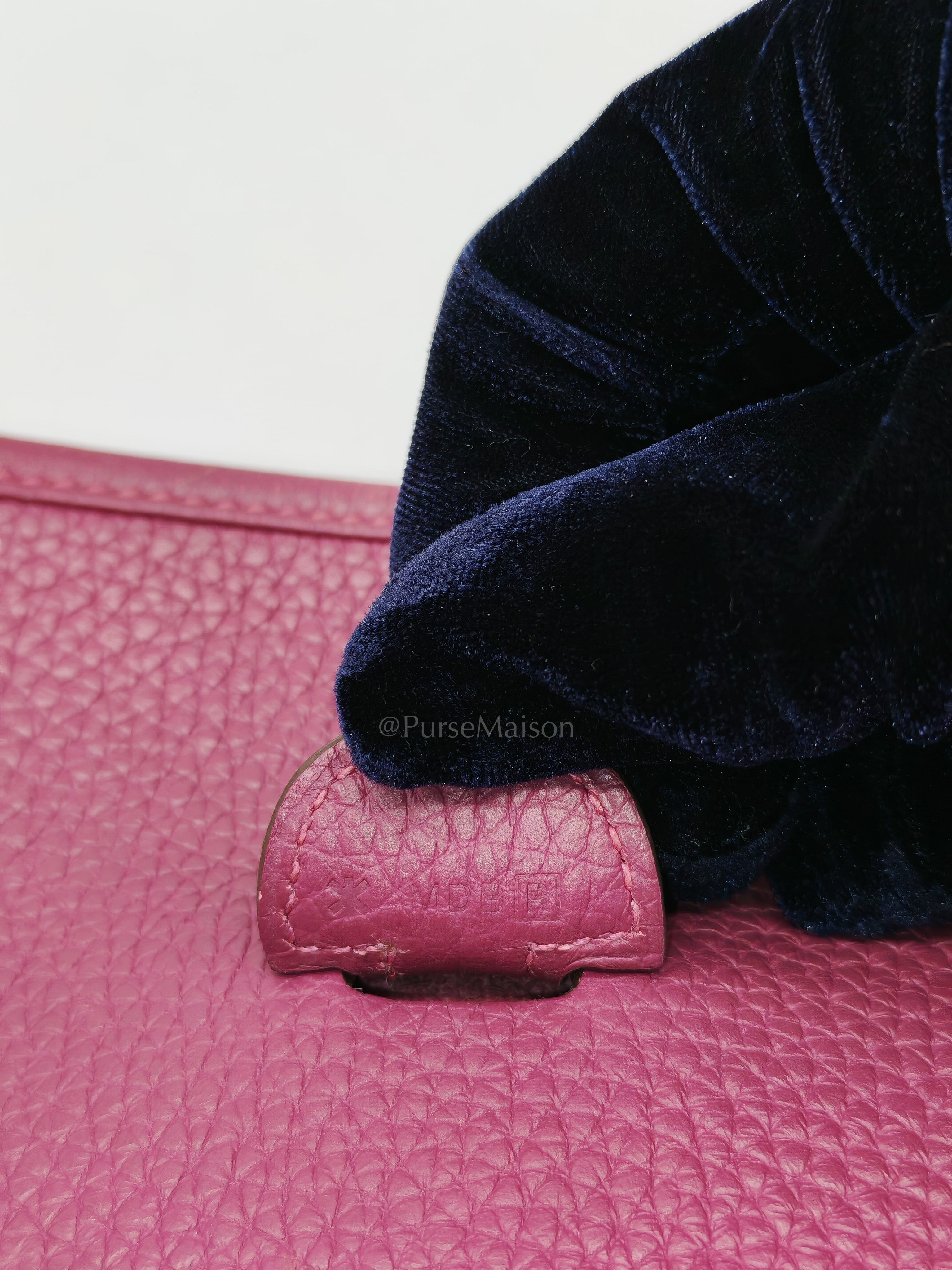 Evelyne PM in Anemone Taurillom Clemence Leather & Palladium Hardware Stamp Square R (2014) | Purse Maison Luxury Bags Shop