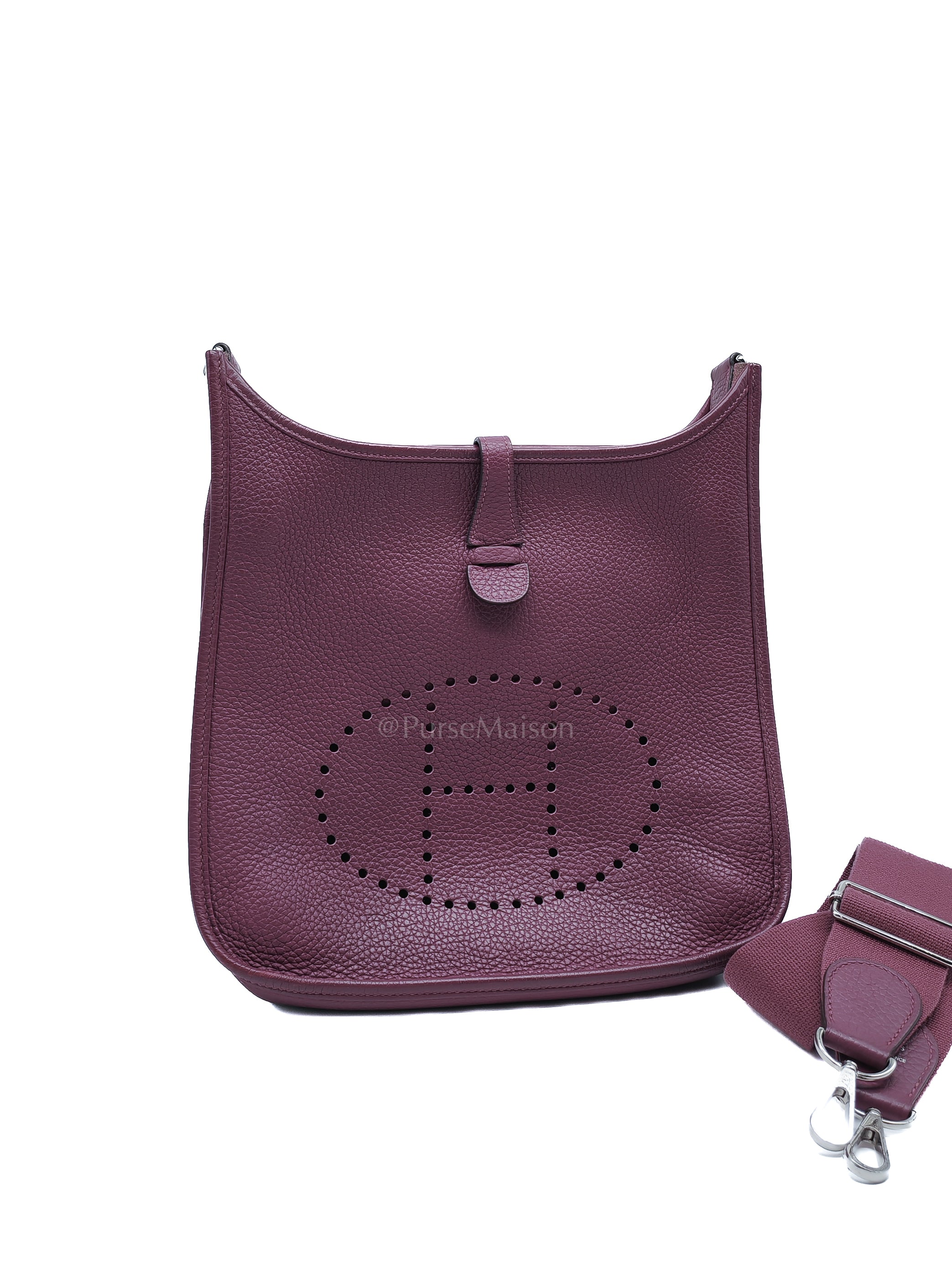 Evelyne PM in Anemone Taurillom Clemence Leather & Palladium Hardware Stamp Square R (2014) | Purse Maison Luxury Bags Shop