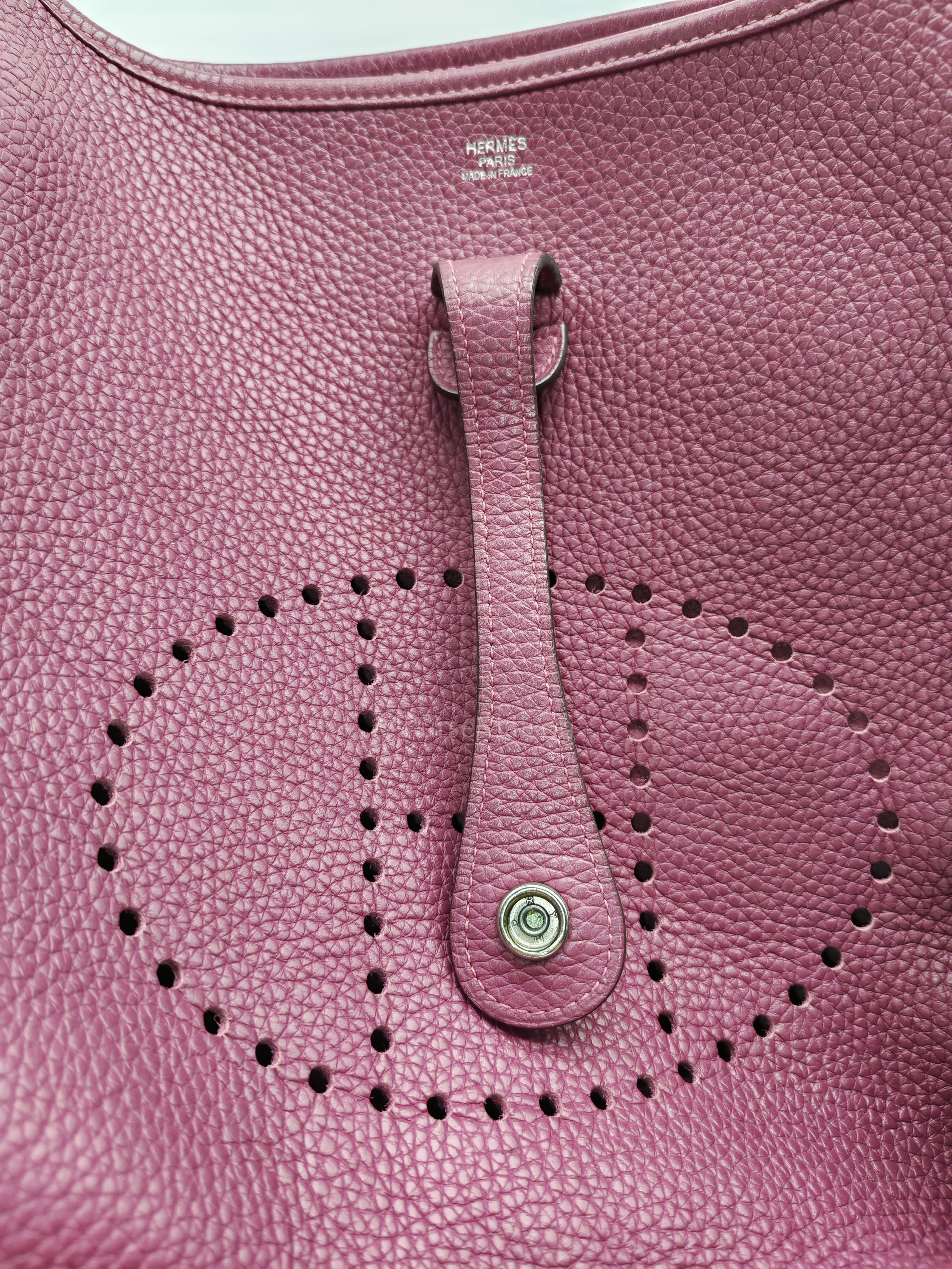 Evelyne PM in Anemone Taurillom Clemence Leather & Palladium Hardware Stamp Square R (2014) | Purse Maison Luxury Bags Shop