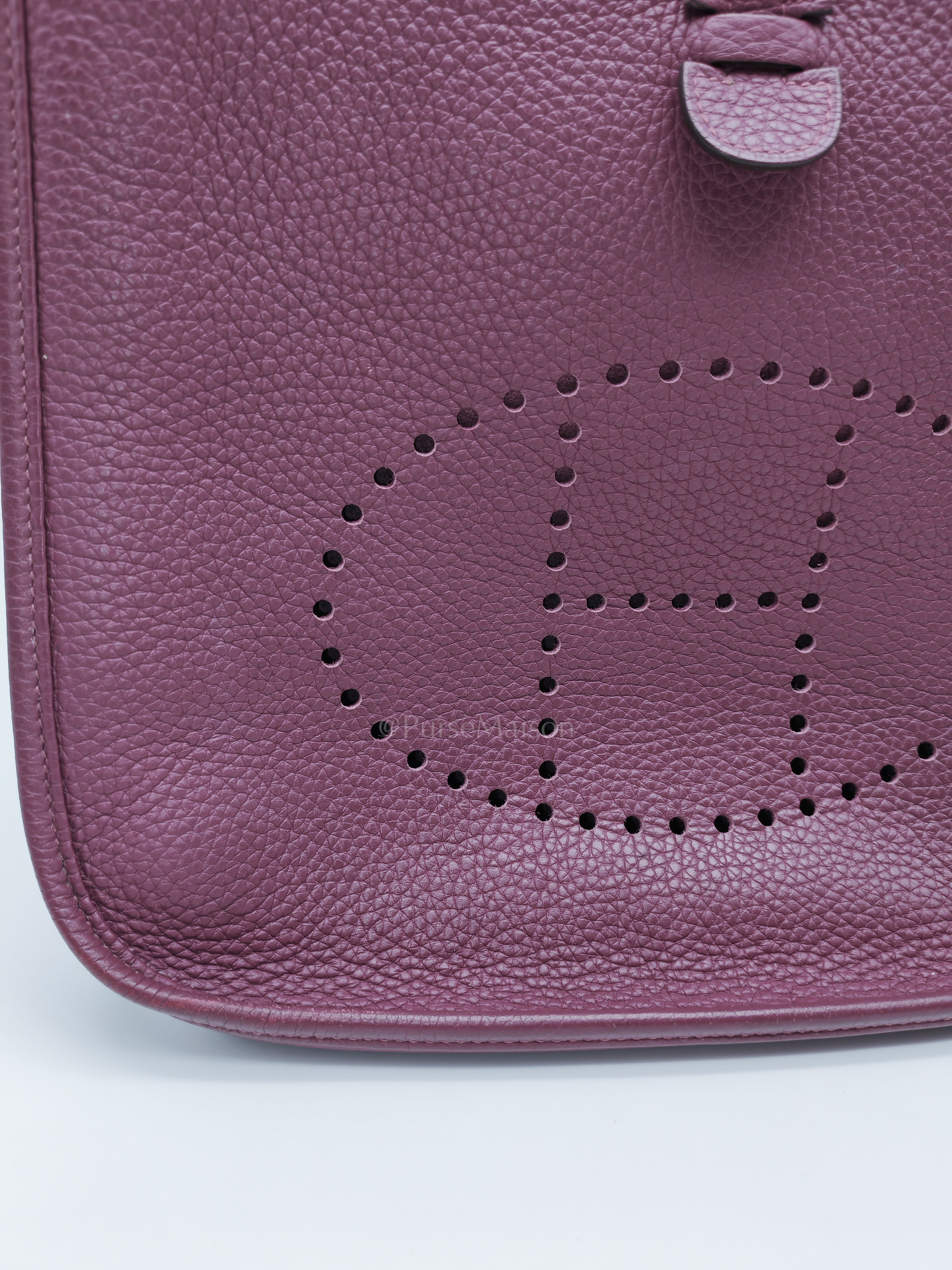 Evelyne PM in Anemone Taurillom Clemence Leather & Palladium Hardware Stamp Square R (2014) | Purse Maison Luxury Bags Shop