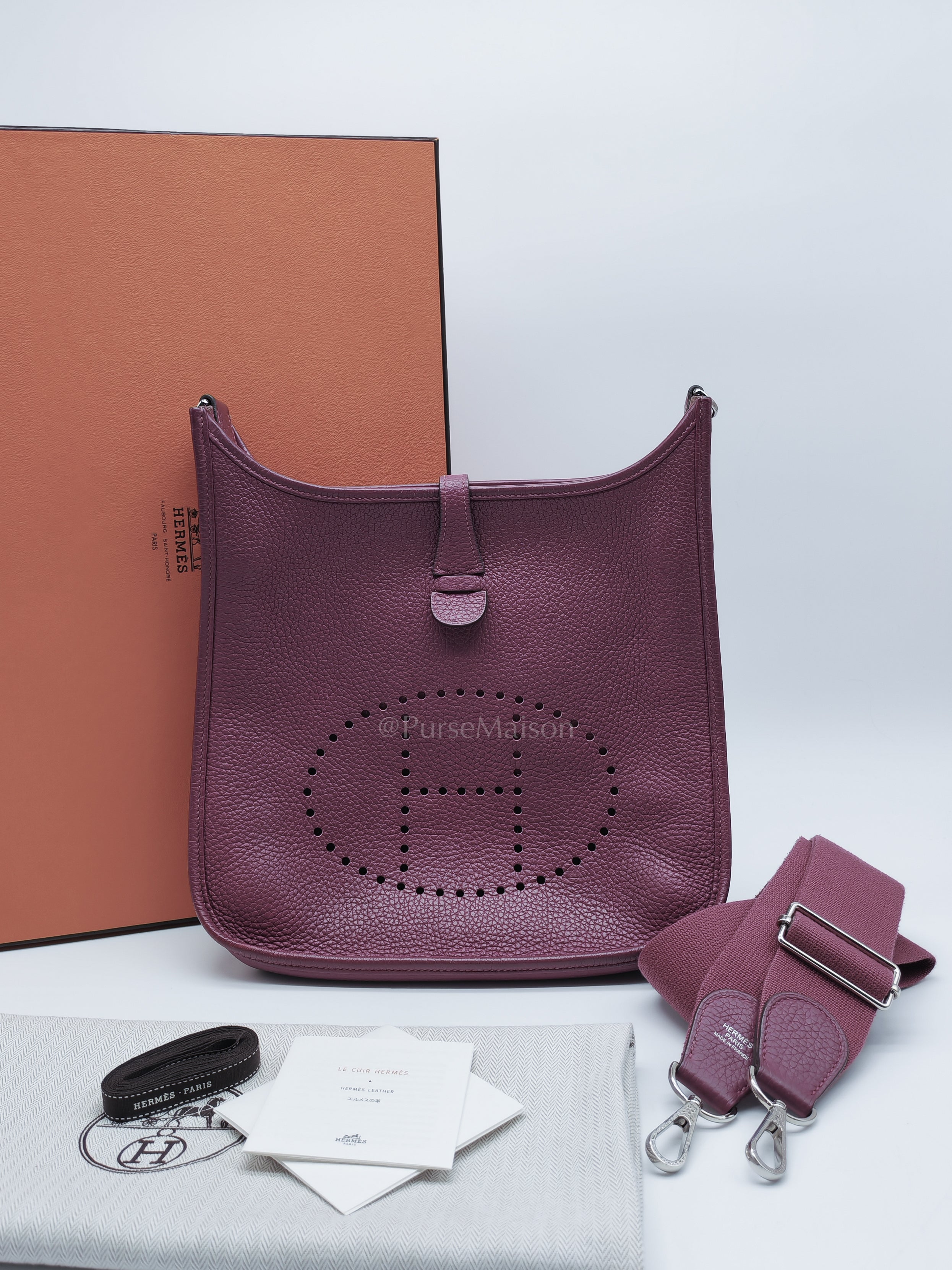 Evelyne PM in Anemone Taurillom Clemence Leather & Palladium Hardware Stamp Square R (2014) | Purse Maison Luxury Bags Shop