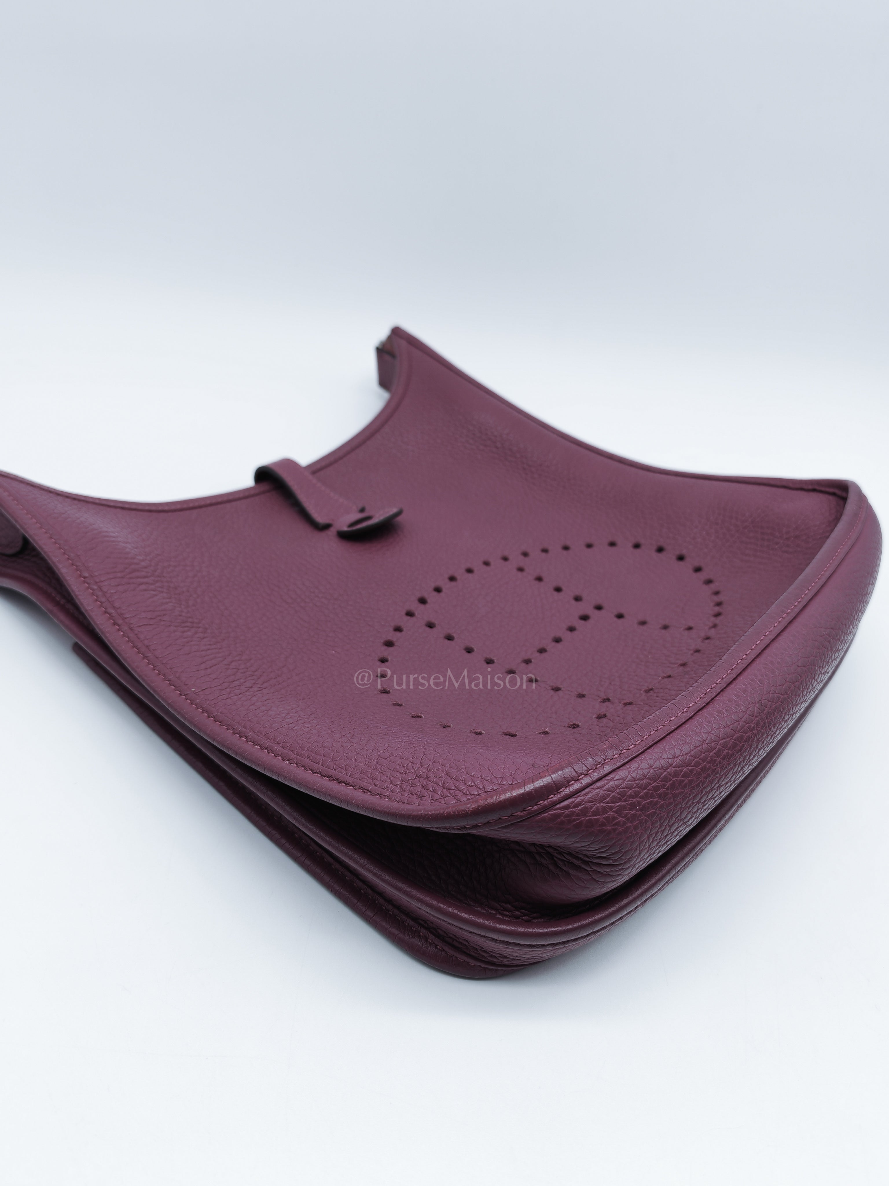 Evelyne PM in Anemone Taurillom Clemence Leather & Palladium Hardware Stamp Square R (2014) | Purse Maison Luxury Bags Shop