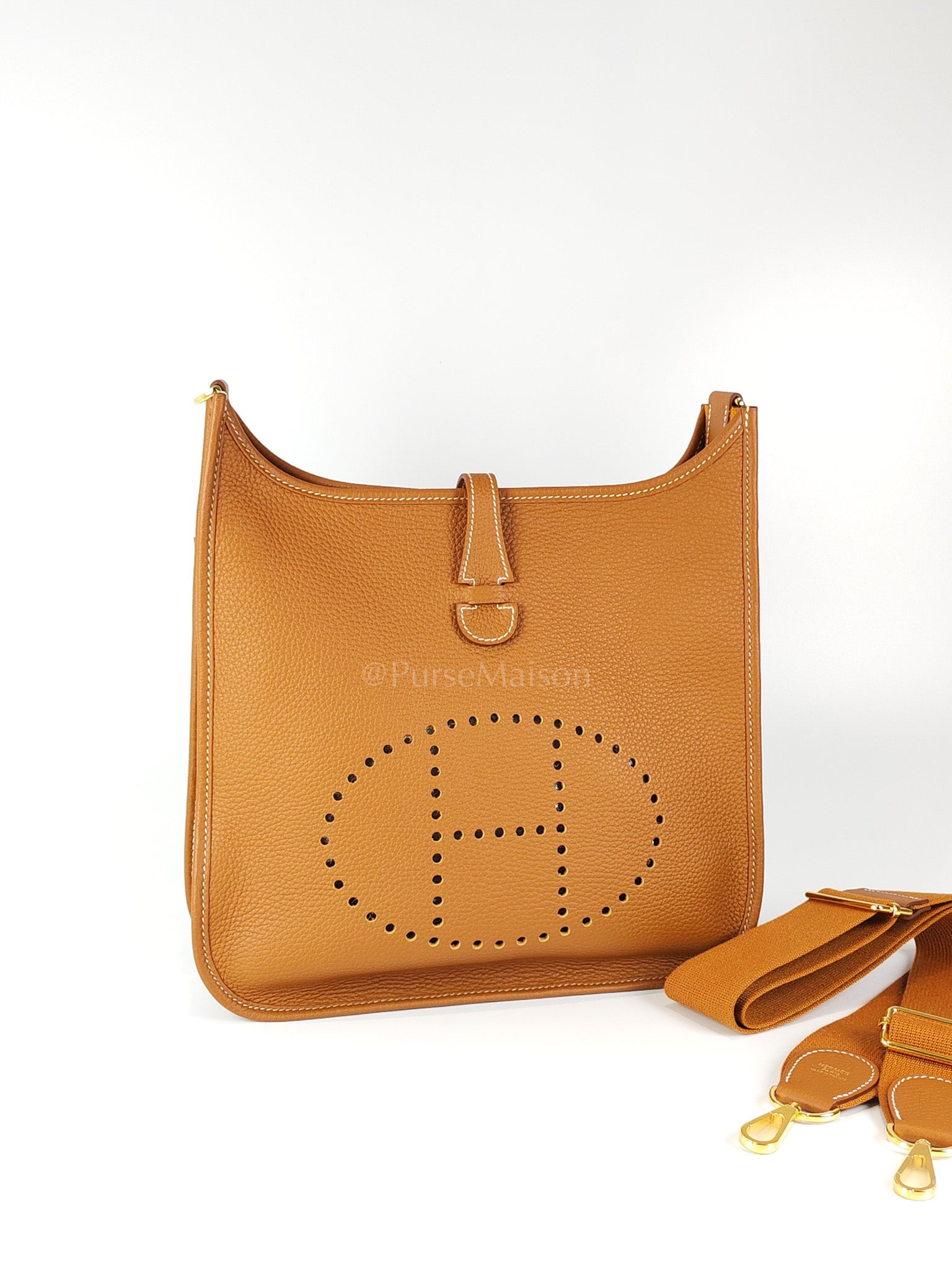 Evelyne PM in Gold Clemence Leather and Gold Hardware Stamp B (2023) | Purse Maison Luxury Bags Shop