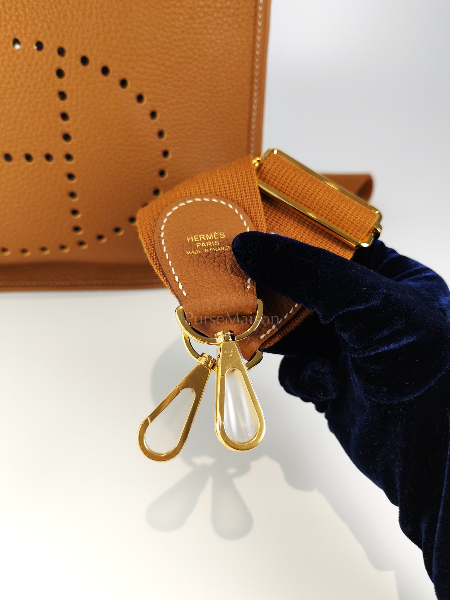 Evelyne PM in Gold Clemence Leather and Gold Hardware Stamp B (2023) | Purse Maison Luxury Bags Shop