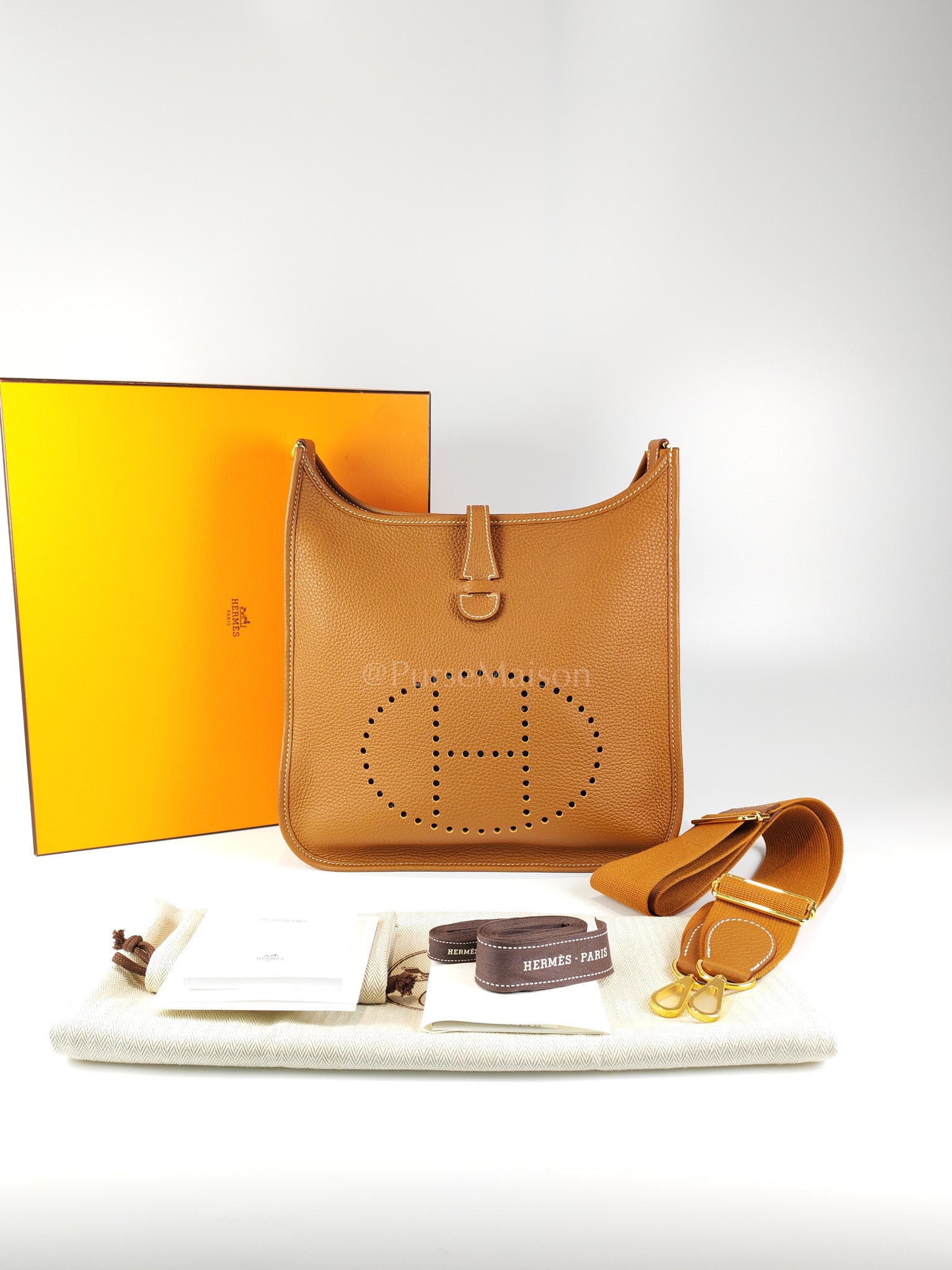 Evelyne PM in Gold Clemence Leather and Gold Hardware Stamp B (2023) | Purse Maison Luxury Bags Shop