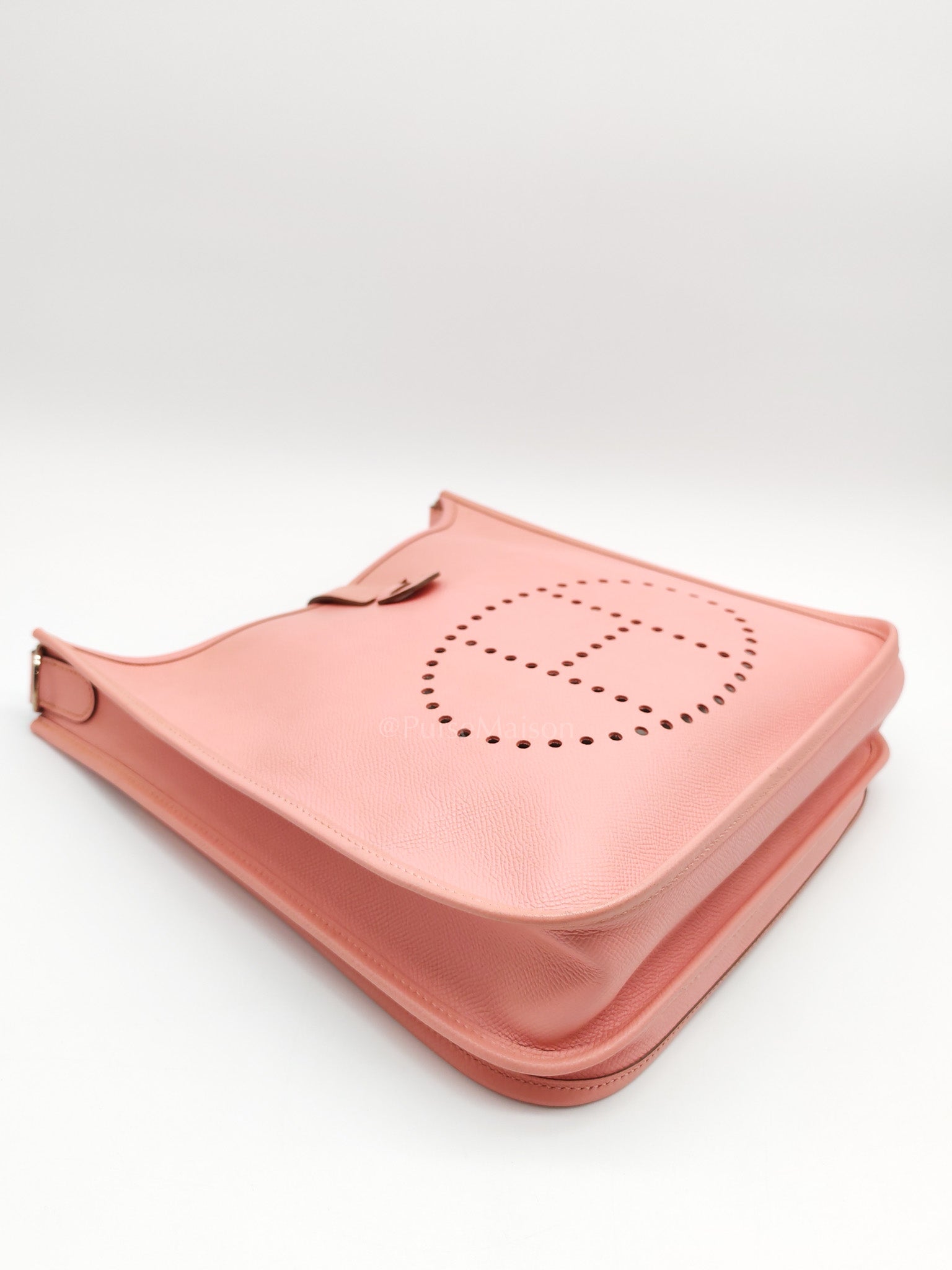 Evelyne PM in Pink Epsom Leather & Palladium Hardware Stamp T(2015) | Purse Maison Luxury Bags Shop