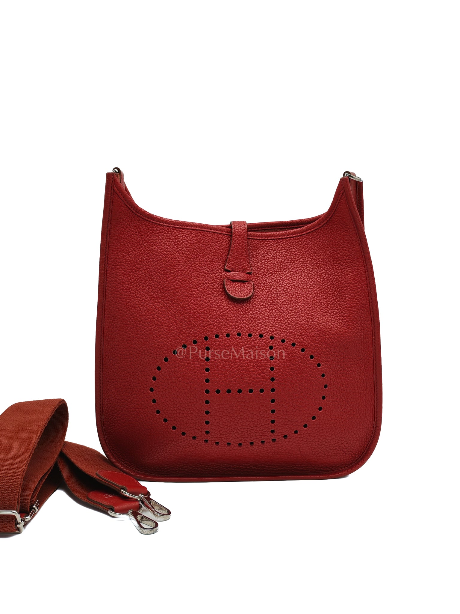 Evelyne PM Red Celemence Leather and Palladium Hardware Stamp R Square (2014) | Purse Maison Luxury Bags Shop