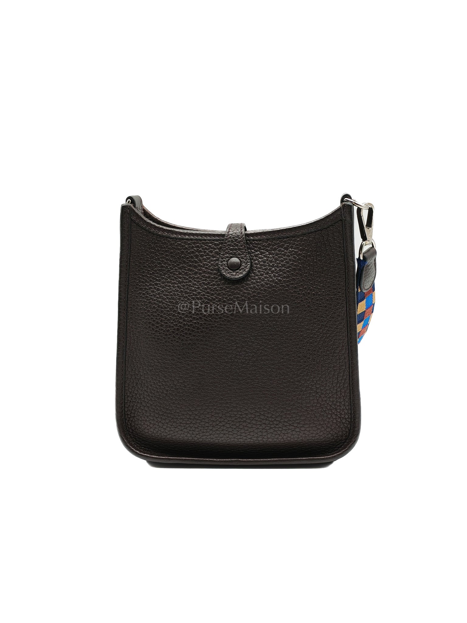 Evelyne TPM Ebene Clemence Leather in Palladium Hardware and Multicolor Maxi Quadrille Strap Stamp U (2022) | Purse Maison Luxury Bags Shop