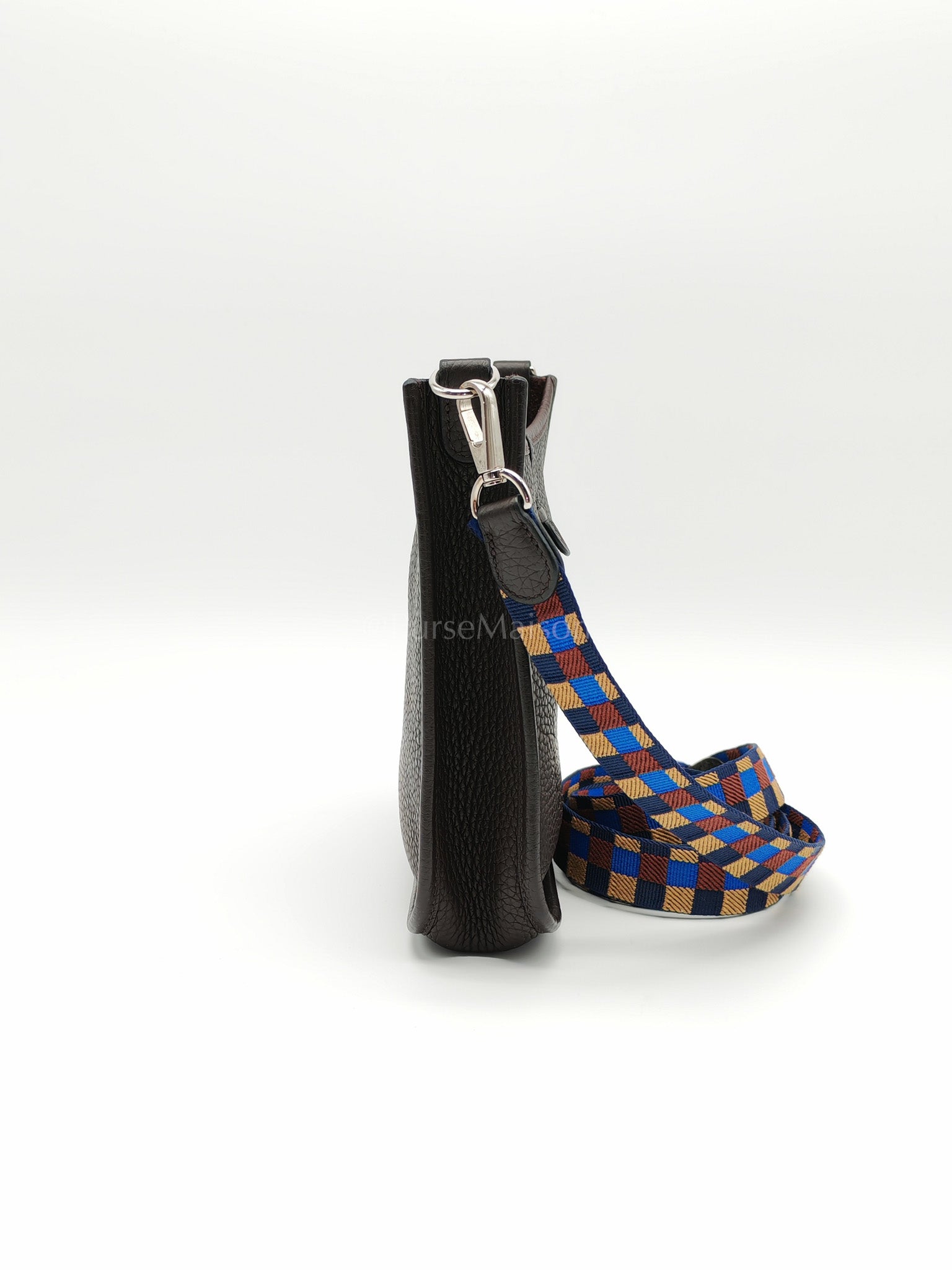 Evelyne TPM Ebene Clemence Leather in Palladium Hardware and Multicolor Maxi Quadrille Strap Stamp U (2022) | Purse Maison Luxury Bags Shop