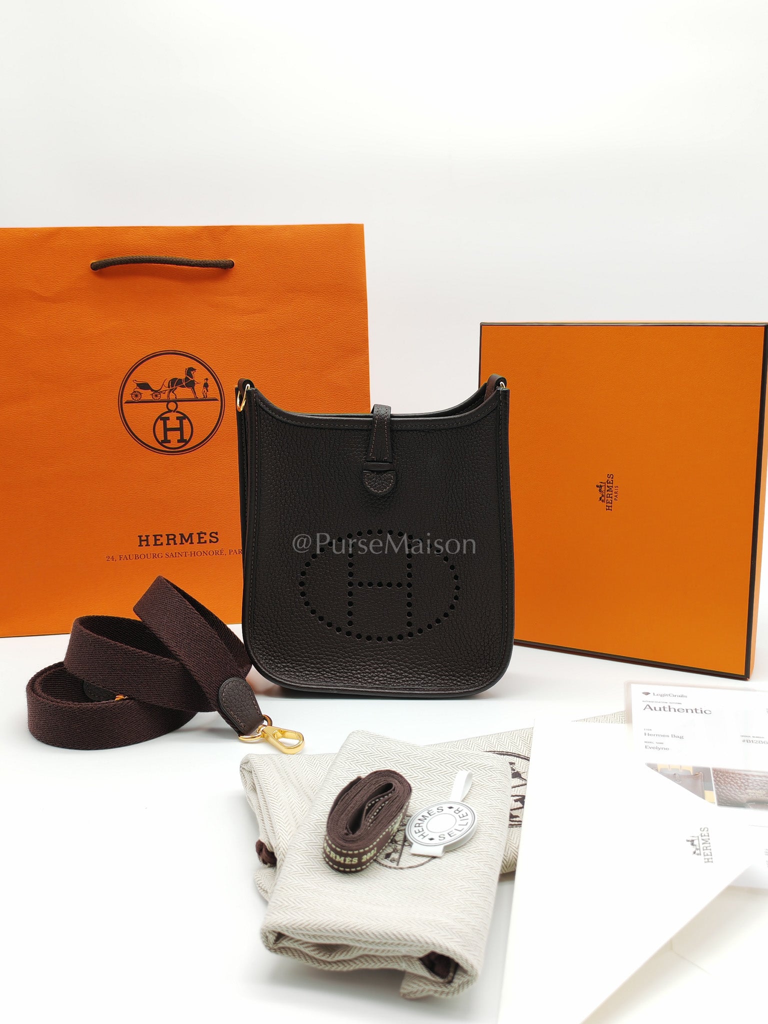 Evelyne TPM Ebene in Clemence Leather and Gold Hardware Stamp Z (2021) | Purse Maison Luxury Bags Shop