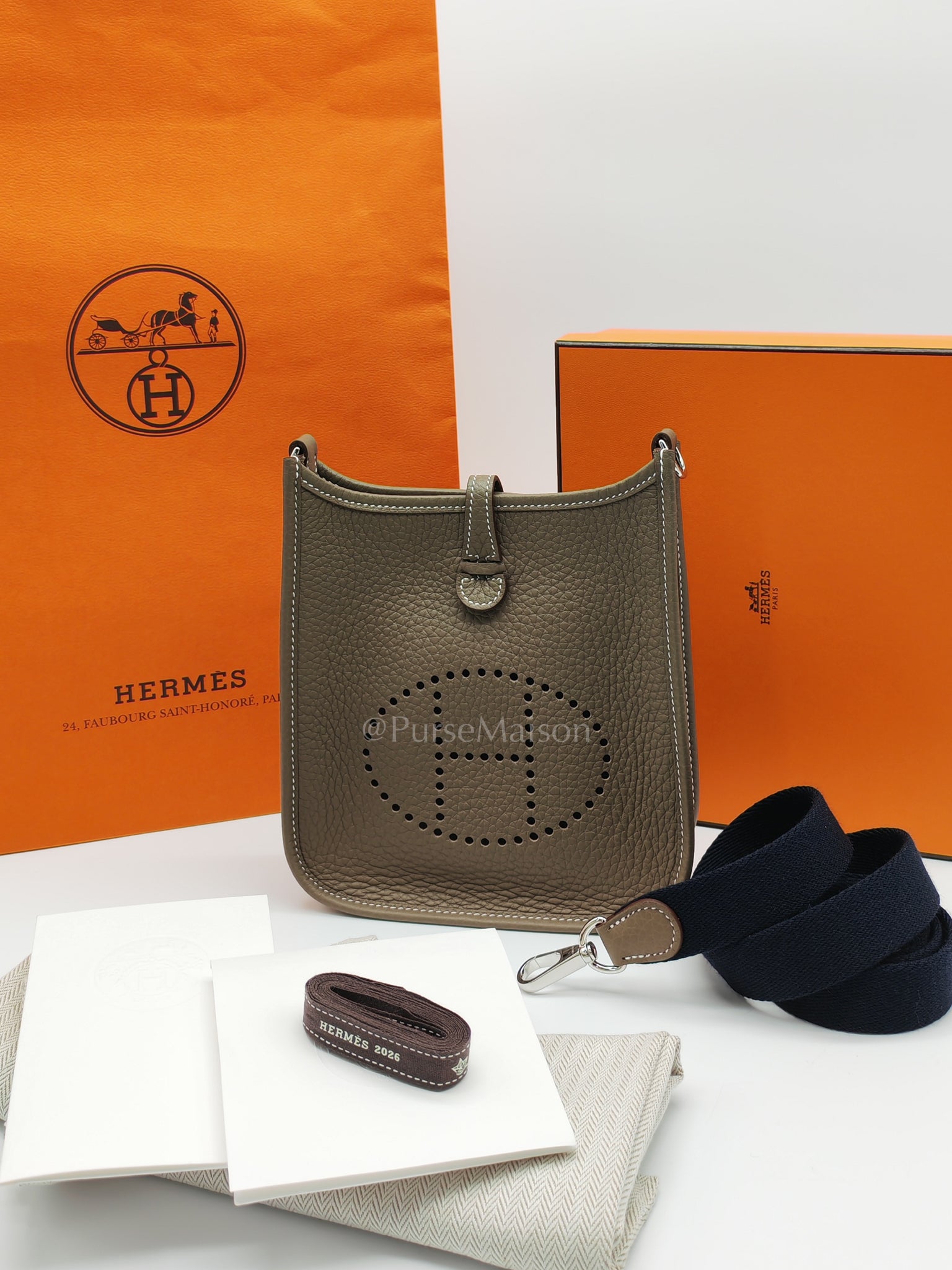 Evelyne TPM Etoupe in Clemence Leather and Palladium Hardware Stamp K (2025) | Purse Maison Luxury Bags Shop