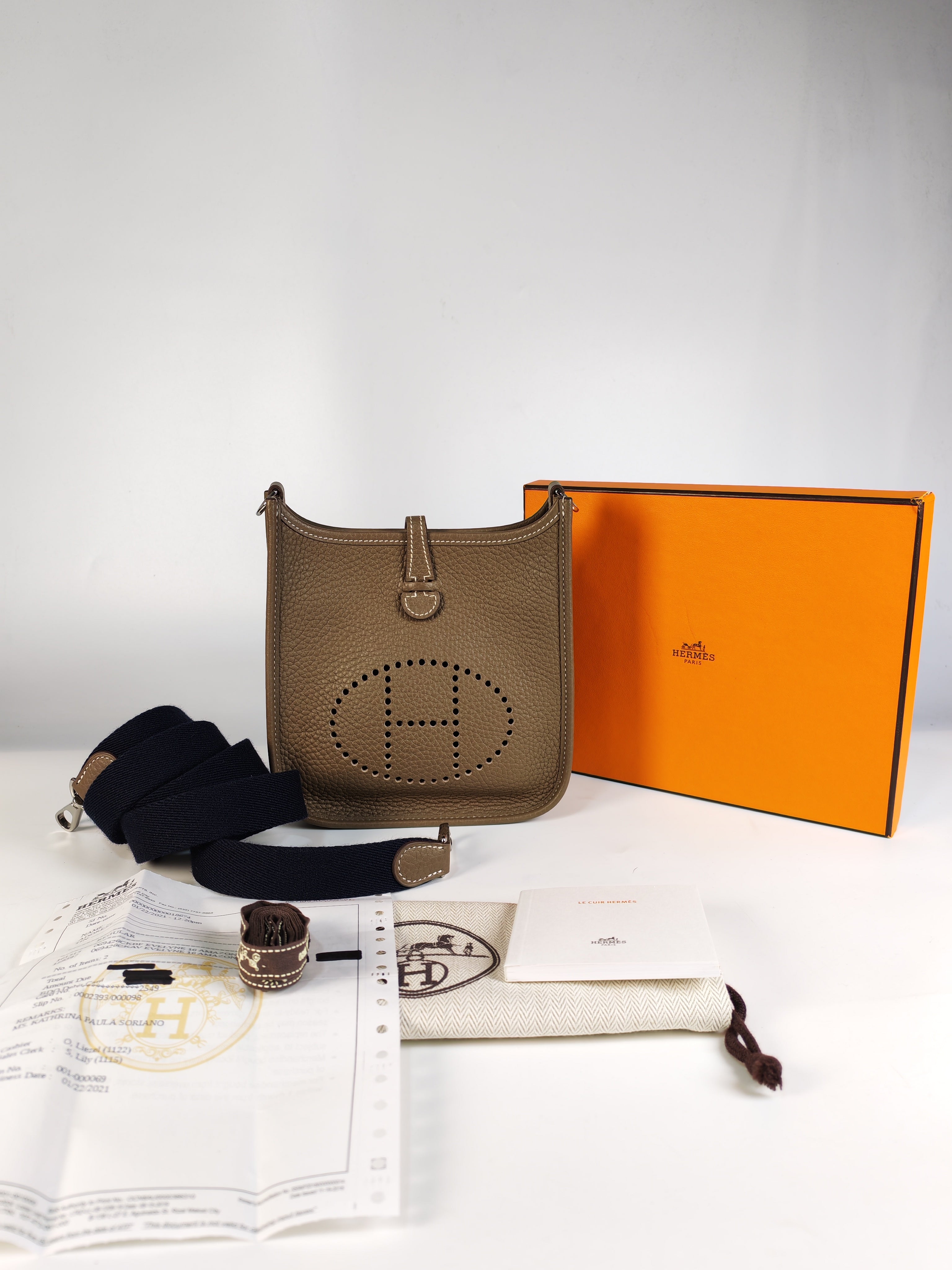 Evelyne TPM Etoupe in Clemence Leather and Palladium Hardware Stamp Y (2020) | Purse Maison Luxury Bags Shop