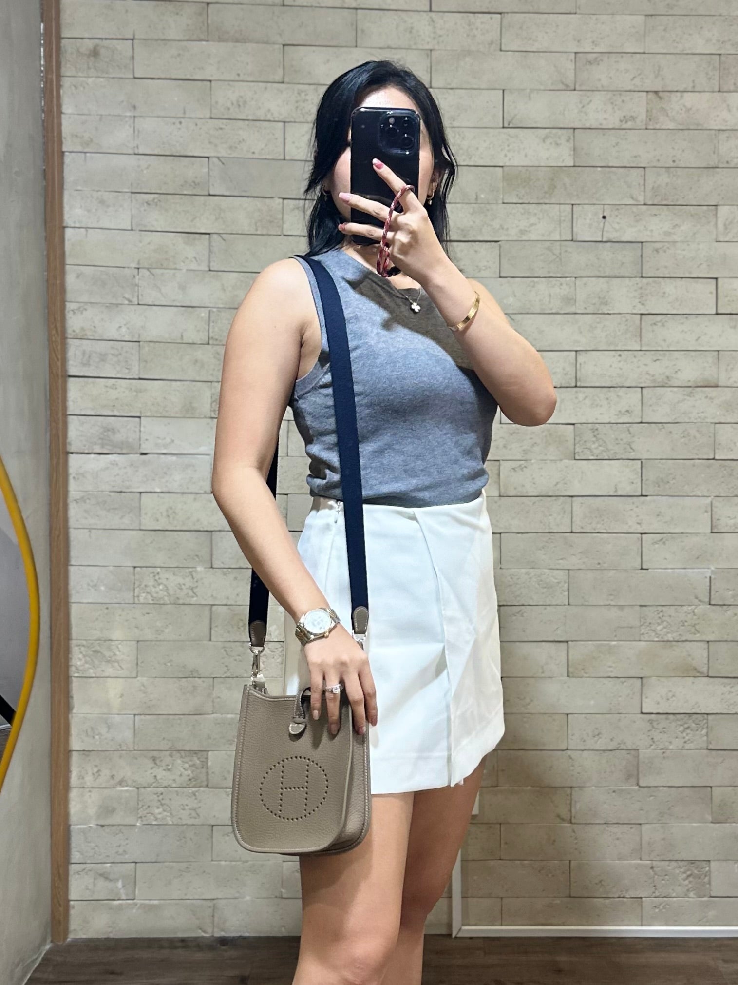 Evelyne 16 (TPM) Etoupe Amazone Strap in Palladium Hardware Stamp W (2024) | Purse Maison Luxury Bags Shop