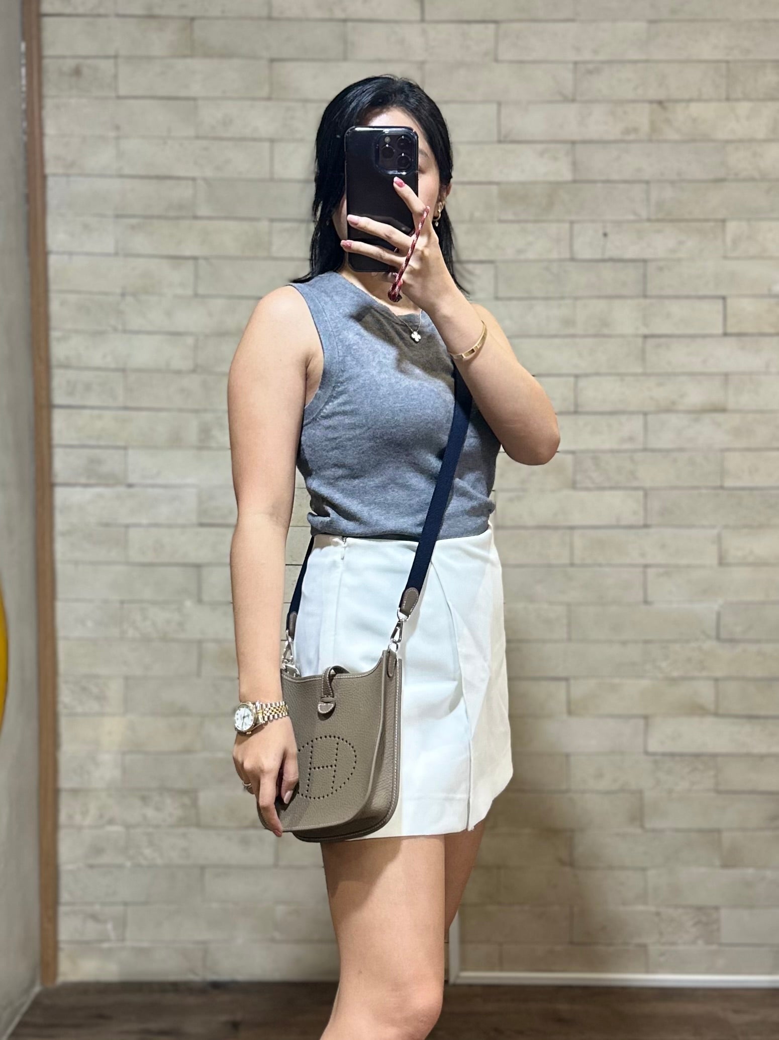 Evelyne 16 (TPM) Etoupe Amazone Strap in Palladium Hardware Stamp W (2024) | Purse Maison Luxury Bags Shop