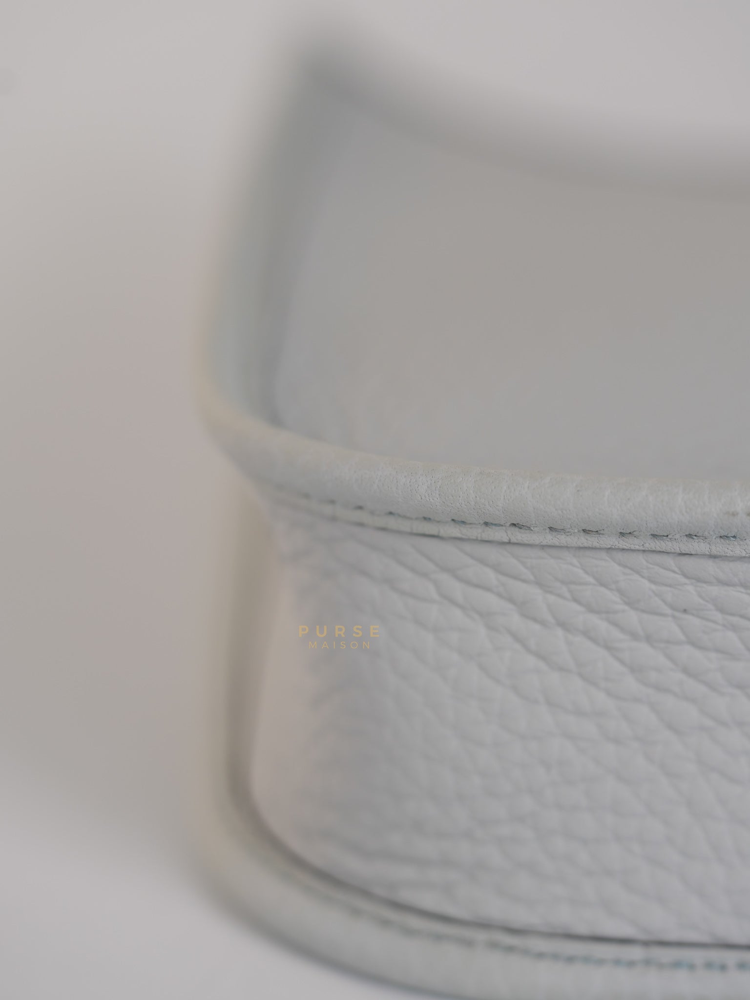 Evelyne TPM in Bleu Pale Taurillon Clemence Leather in Gold Hardware Stamp W (2024) | Purse Maison Luxury Bags Shop