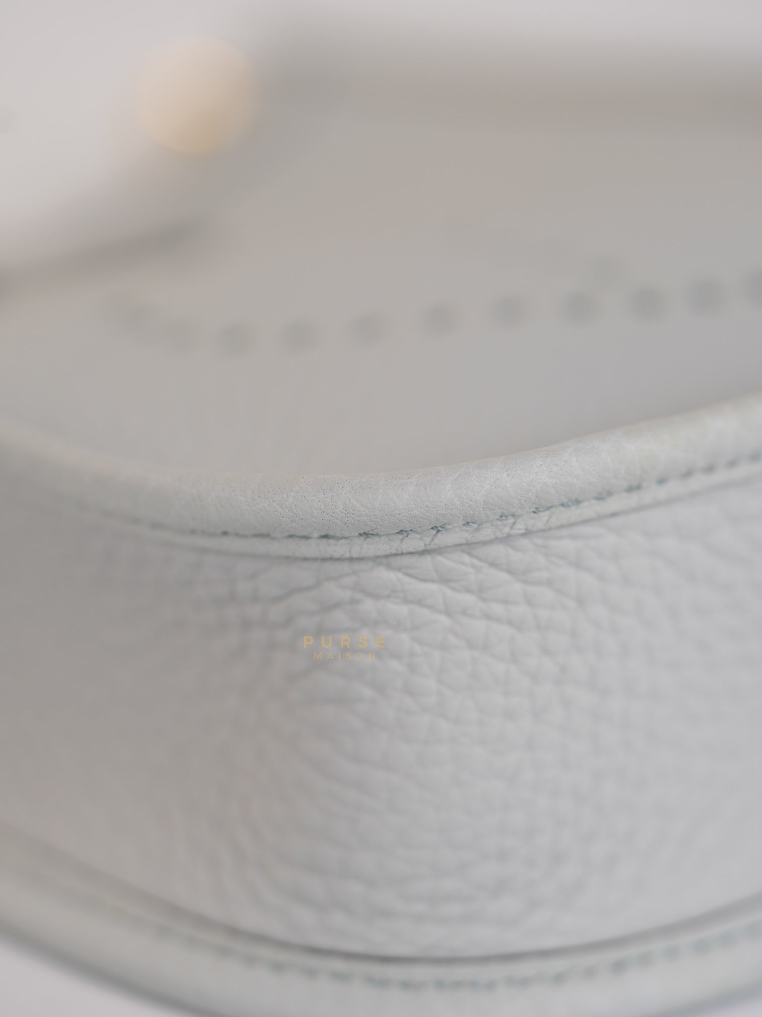 Evelyne TPM in Bleu Pale Taurillon Clemence Leather in Gold Hardware Stamp W (2024) | Purse Maison Luxury Bags Shop