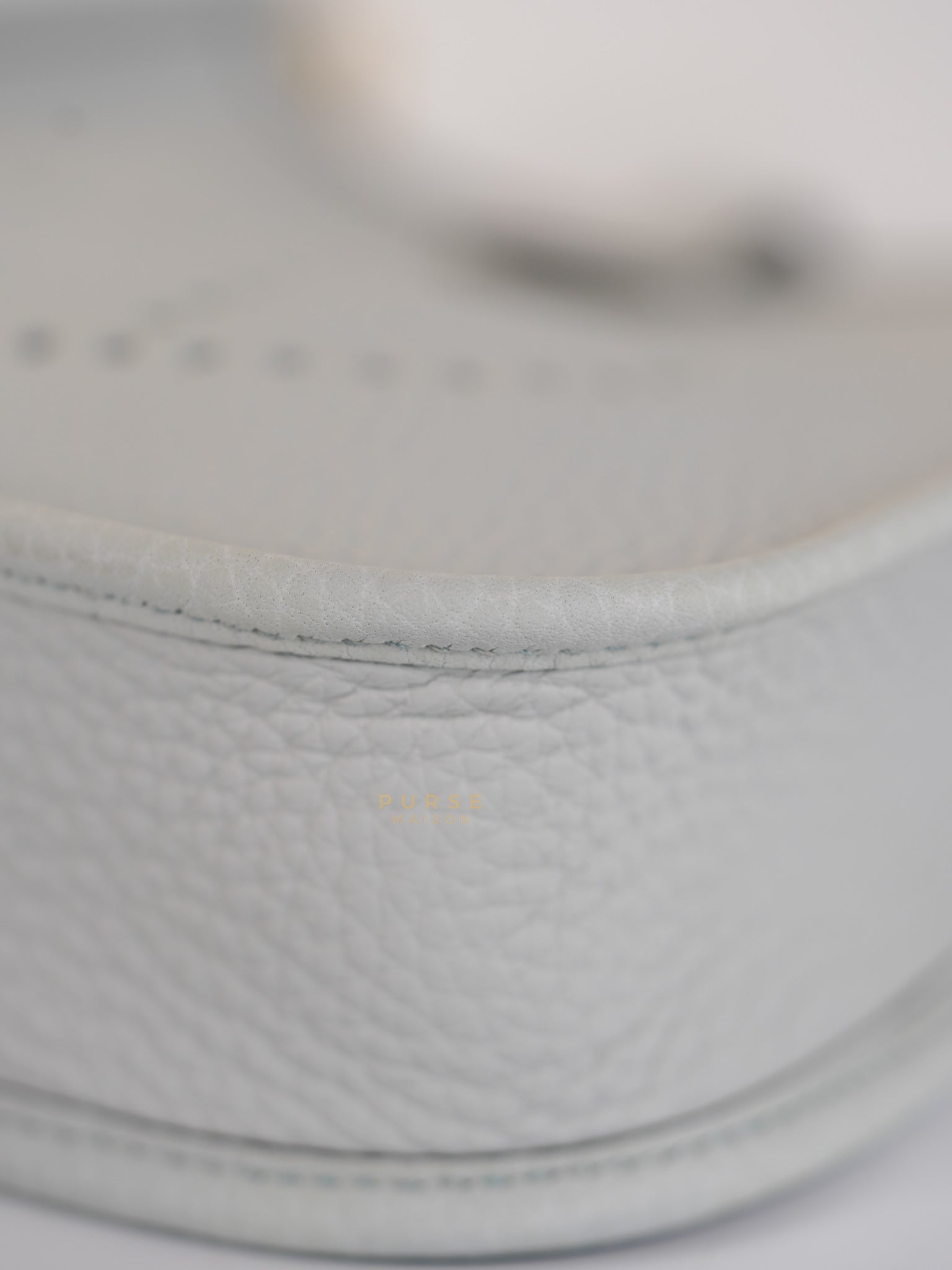 Evelyne TPM in Bleu Pale Taurillon Clemence Leather in Gold Hardware Stamp W (2024) | Purse Maison Luxury Bags Shop