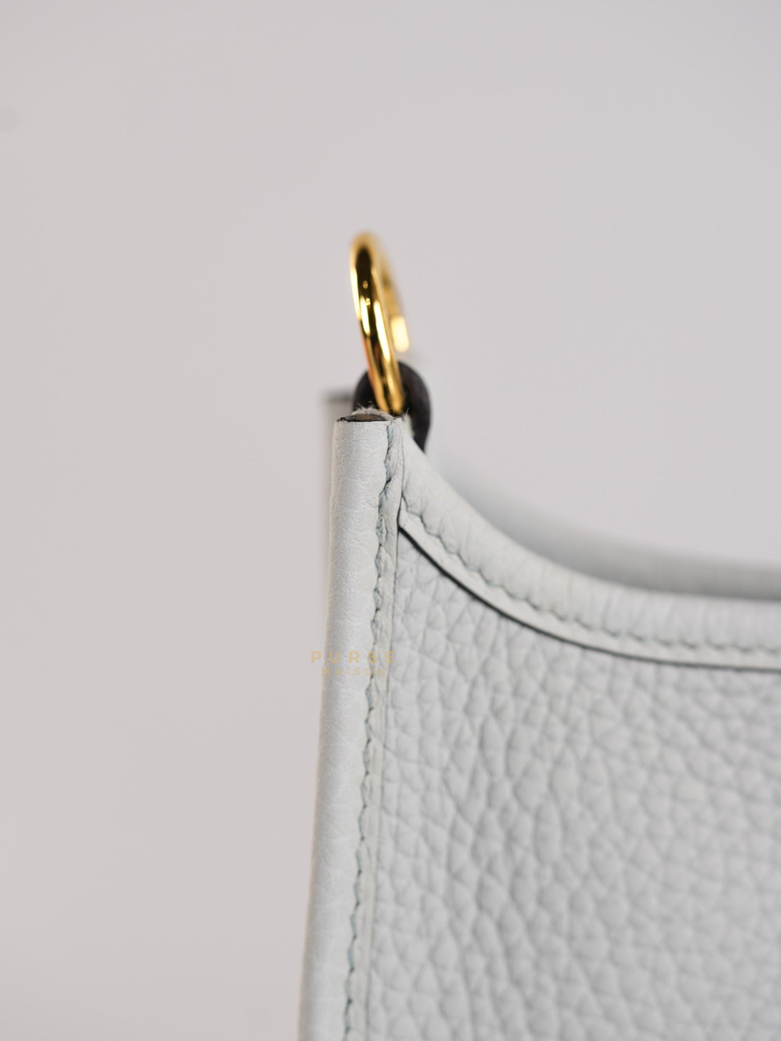 Evelyne TPM in Bleu Pale Taurillon Clemence Leather in Gold Hardware Stamp W (2024) | Purse Maison Luxury Bags Shop