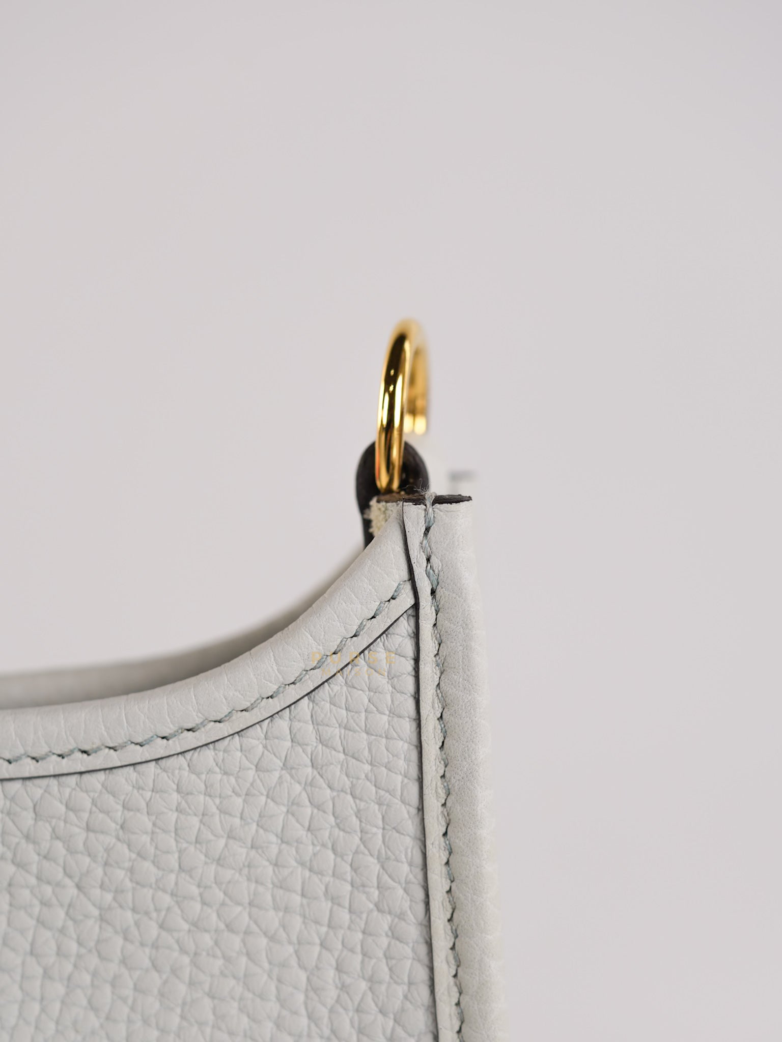 Evelyne TPM in Bleu Pale Taurillon Clemence Leather in Gold Hardware Stamp W (2024) | Purse Maison Luxury Bags Shop