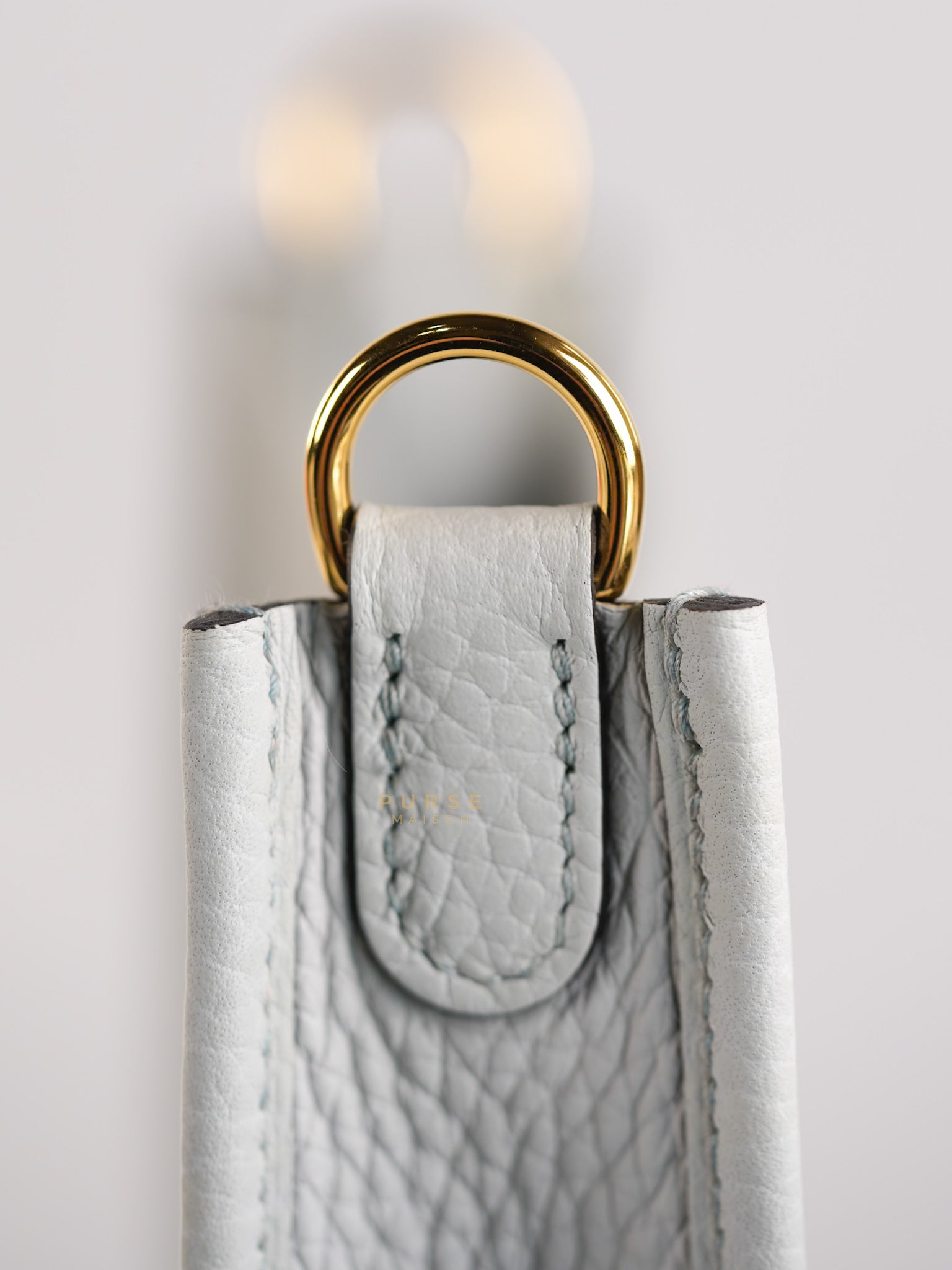 Evelyne TPM in Bleu Pale Taurillon Clemence Leather in Gold Hardware Stamp W (2024) | Purse Maison Luxury Bags Shop