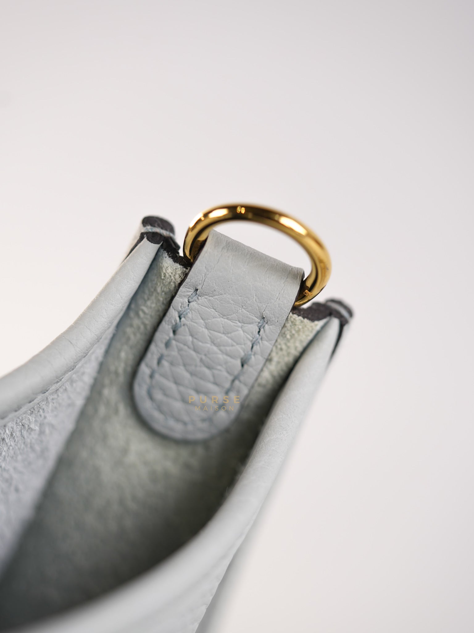 Evelyne TPM in Bleu Pale Taurillon Clemence Leather in Gold Hardware Stamp W (2024) | Purse Maison Luxury Bags Shop