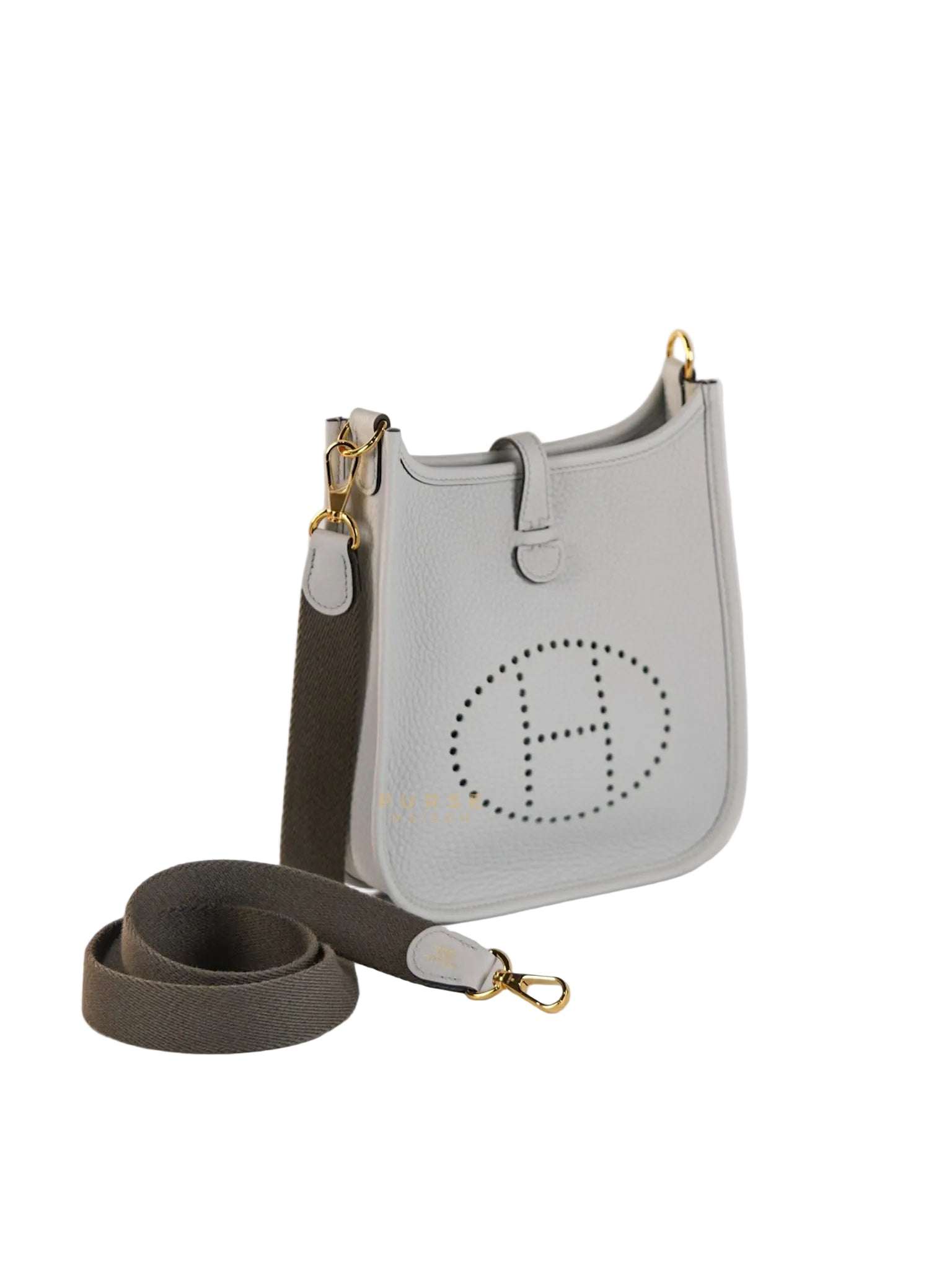 Evelyne TPM in Bleu Pale Taurillon Clemence Leather in Gold Hardware Stamp W (2024) | Purse Maison Luxury Bags Shop