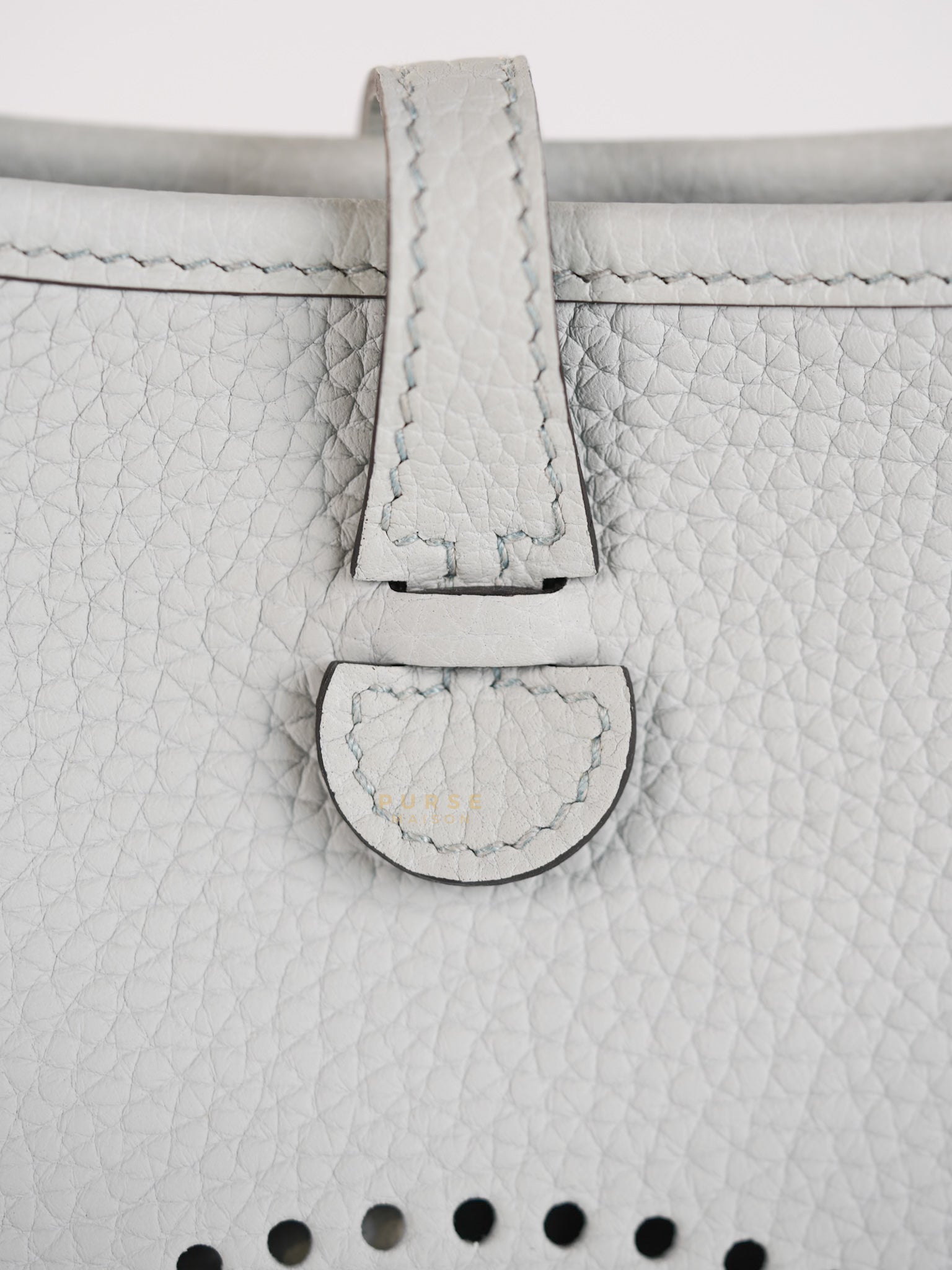 Evelyne TPM in Bleu Pale Taurillon Clemence Leather in Gold Hardware Stamp W (2024) | Purse Maison Luxury Bags Shop